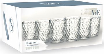 Villa d'Este Gläser-Set Diamond Transoarent, Glas, Wassergläser-Set, 6-teilig, Inhalt 260 ml