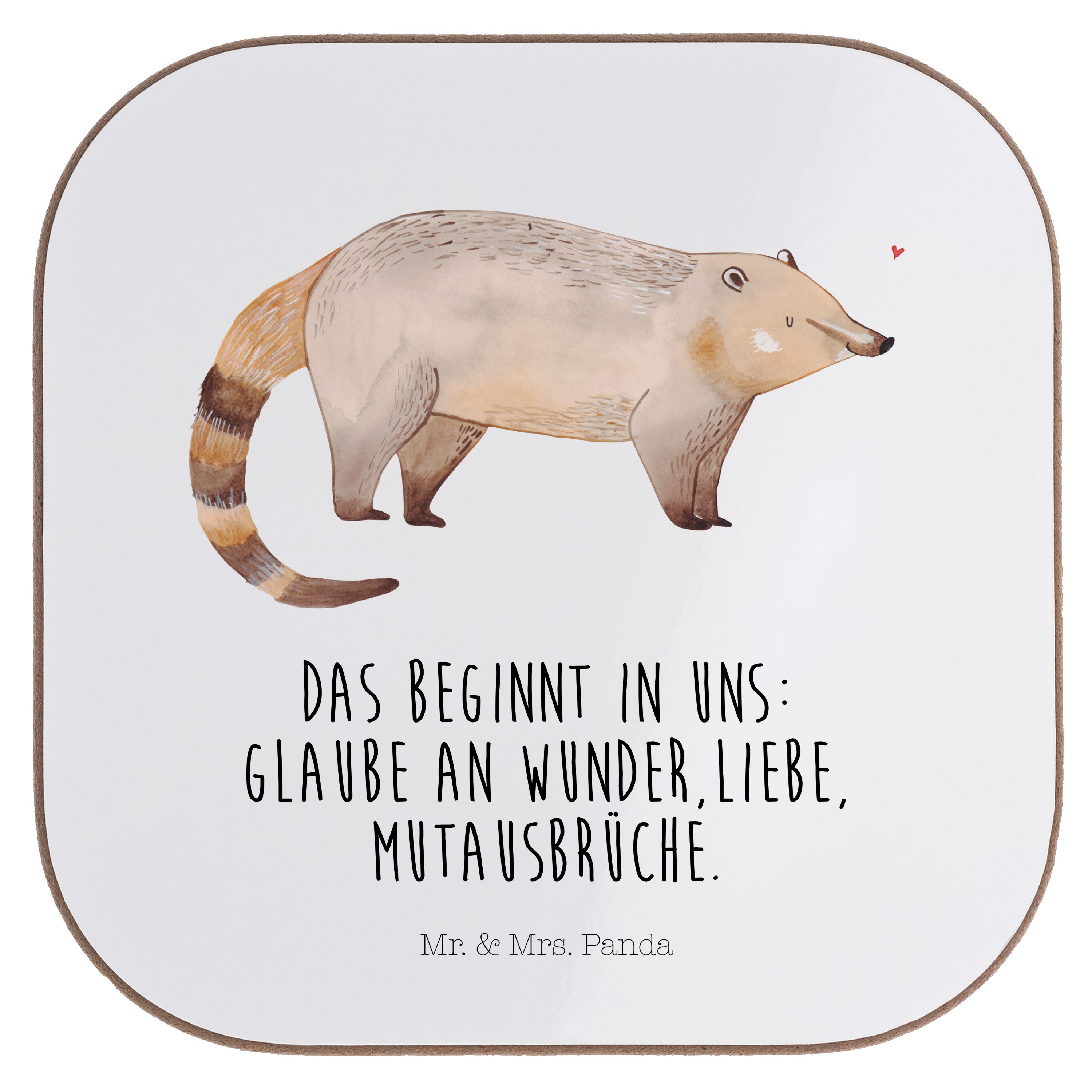 Mr. & Mrs. Panda Getränkeuntersetzer Nasenbaer - Weiß - Geschenk, Glasuntersetzer, Tiere, lustige Sprüche, 1-tlg.