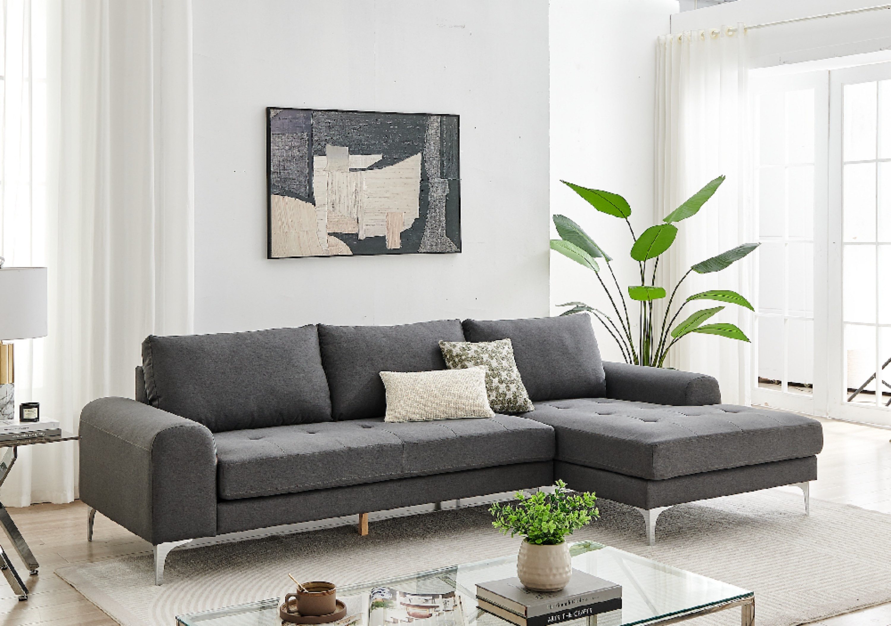 Happy Home Sofa Modernes Ecksofa mit gepolsterten Kissen - Gemütlich & stilvol grau