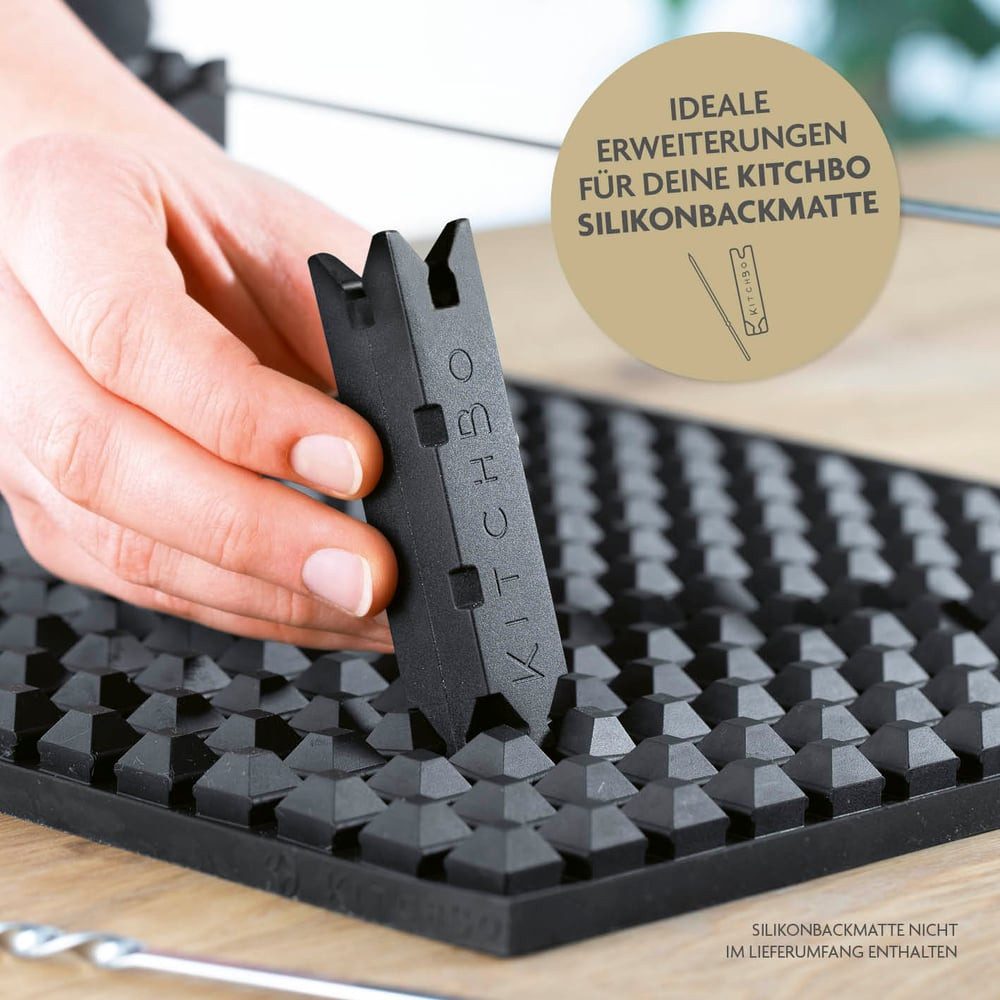 KITCHBO Küchenmaschinen Zubehör-Set inkl. Spieße für Silikon Backmatte, 4 Klicksteine, 4 Edelstahlspieße