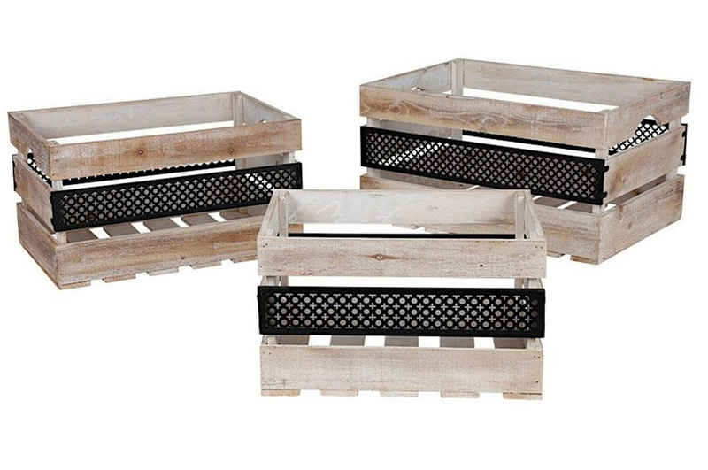 BURI Aufbewahrungsbox Deko-Holzkisten mit Metall 3tlg Dekokiste Holzbox Aufbewahrungskiste U