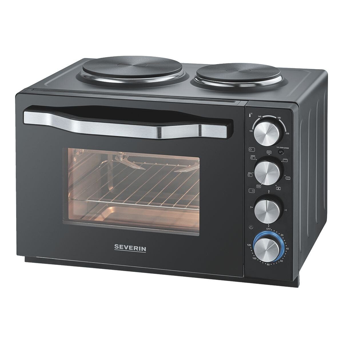 Severin 2-in-1-Toaster TO 2074, für Kuchen, Brötchen, Pommes, Grillhänchen, Kochtopf, Bratpfanne etc., 2500 W, Back- / Toastofen, 2 Kochplatten, 30 Liter, 100°C-230°C, 2500 Watt