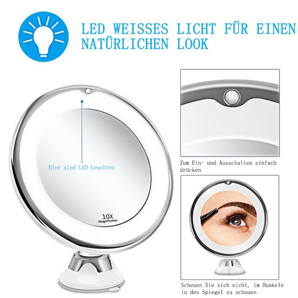 LED-Lichtspiegel Kosmetikspiegel LED LED-Lichtspiegel GelldG Vergrößerung Beleuchtet 10x mit
