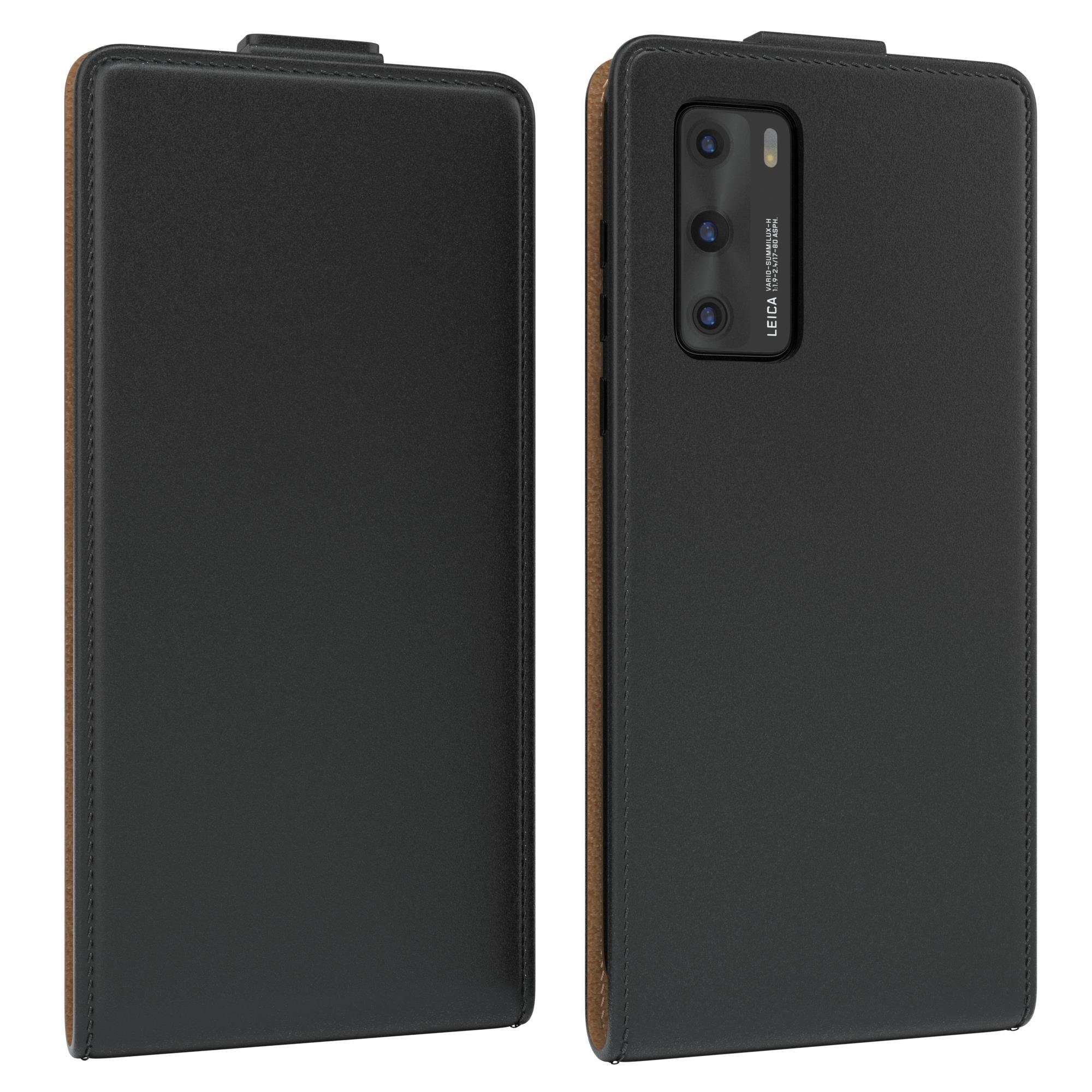 EAZY CASE Handyhülle Flipcase für Huawei P40 6,1 Zoll, Tasche Klapphülle Handytasche zum Aufklappen Etui Kunstleder Schwarz