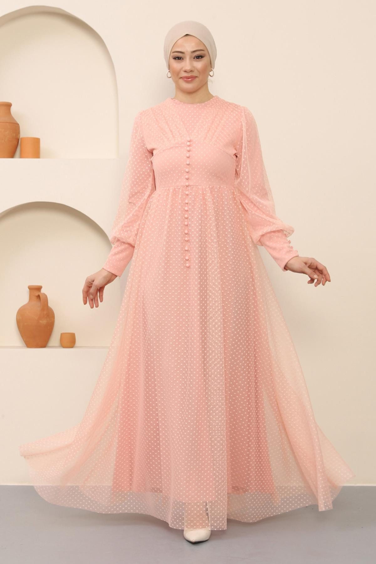 MODAMİHRAM Midikleid KleidKnopf Detail Tüll Abendkleid