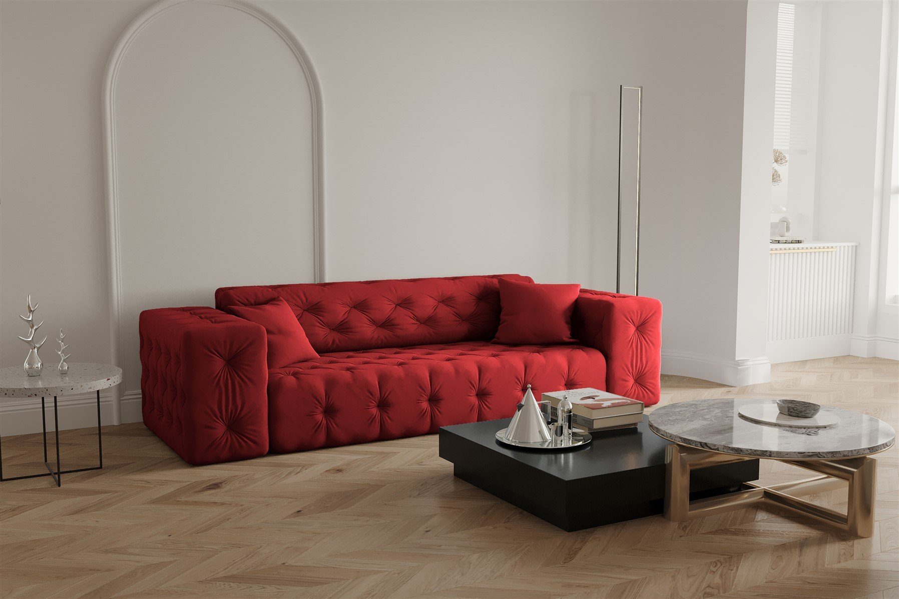 Fun Möbel Sofa Sofa Designersofa CHANTAL 3-Sitzer in Stoff Opera Velvet Rubinrot