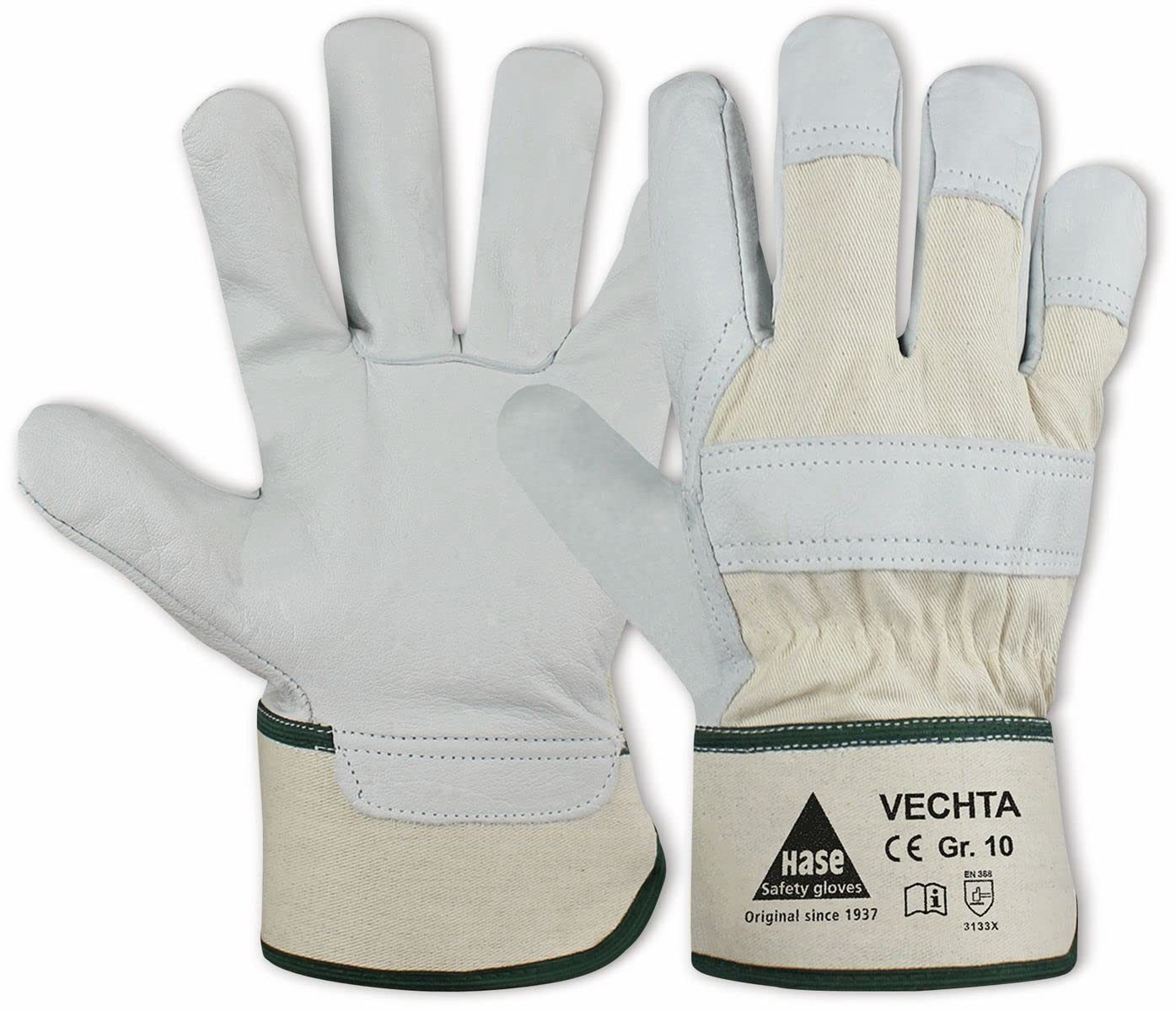 Hase Safety Gloves Lederhandschuhe Vechta Arbeitshandschuh aus aus Narbenleder Doppelnähte (Packung, 1-St., VPE=1-12 Paar, Gr 7-12) Atmungsaktiv/robust