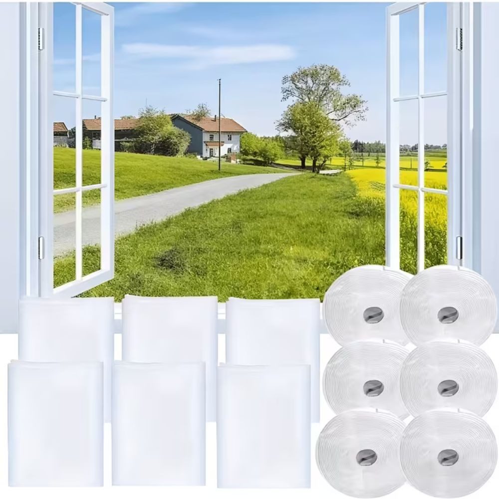 LIVINO Fliegengitter-Gewebe 6er Fliegengitter Fenster 130x150cm Weiß zuschneidbar ohne Bohren, (Mehrteiliges Fenster Netz Set, 6 Stück Fliegengitter Set), Selbstklebend, transparent, zuschneidbar, luftdurchlässig