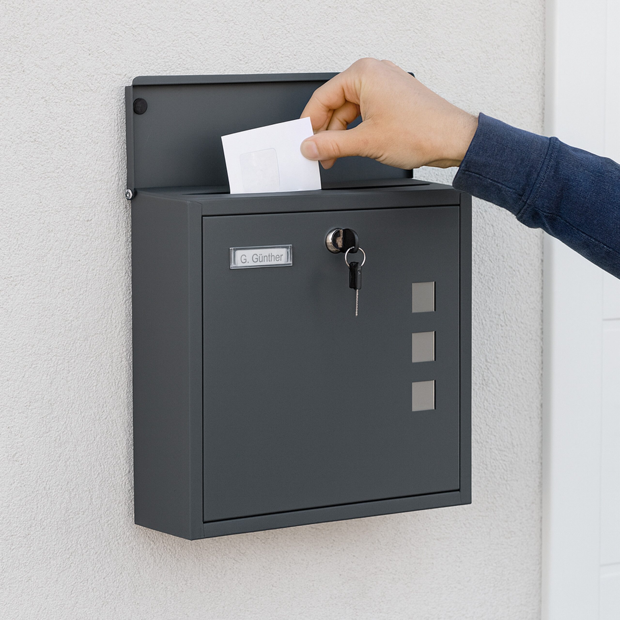 relaxdays Wandbriefkasten Briefkasten mit Sichtfenster (5-St), Anthrazit – Bild 2 von 5