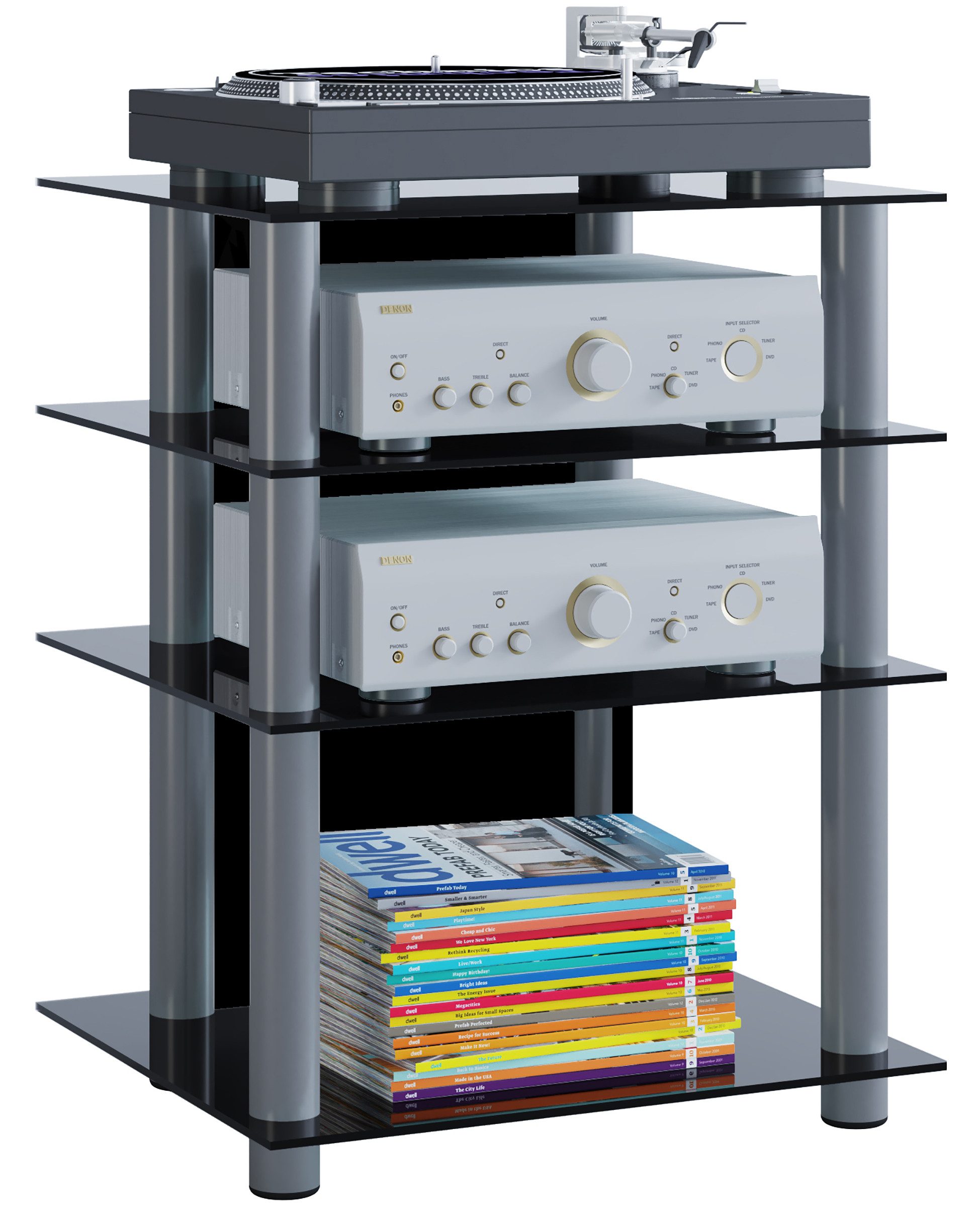 VCM TV-Rack Hifi Möbel Rack Alu Glas Phono Mediaregal Bilus, TV Tisch
