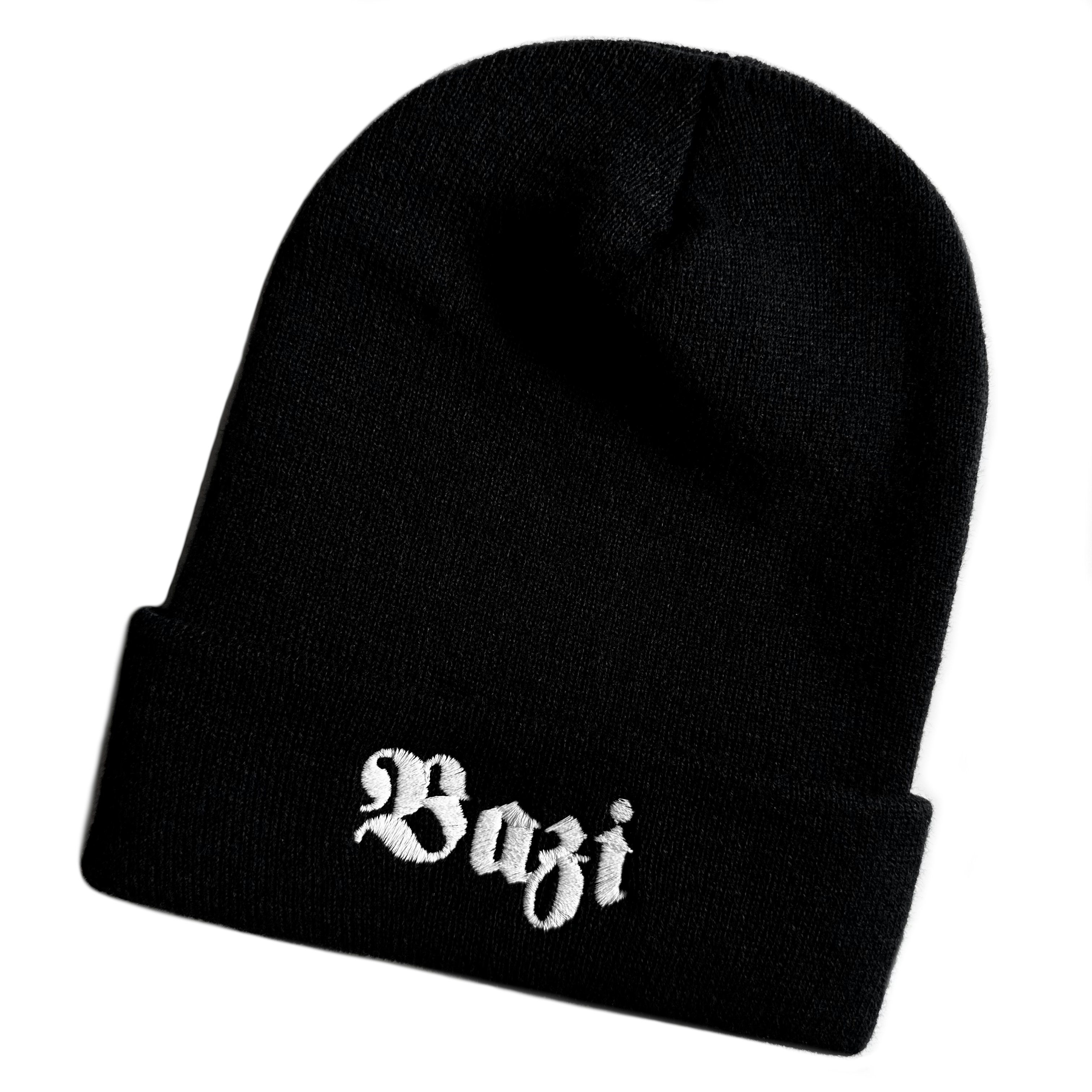 Schnoschi Strickmütze Wintermütze Bazi (Beanie Mütze) bestickt Spruch Streetwear Unisex mit breitem Umschlag