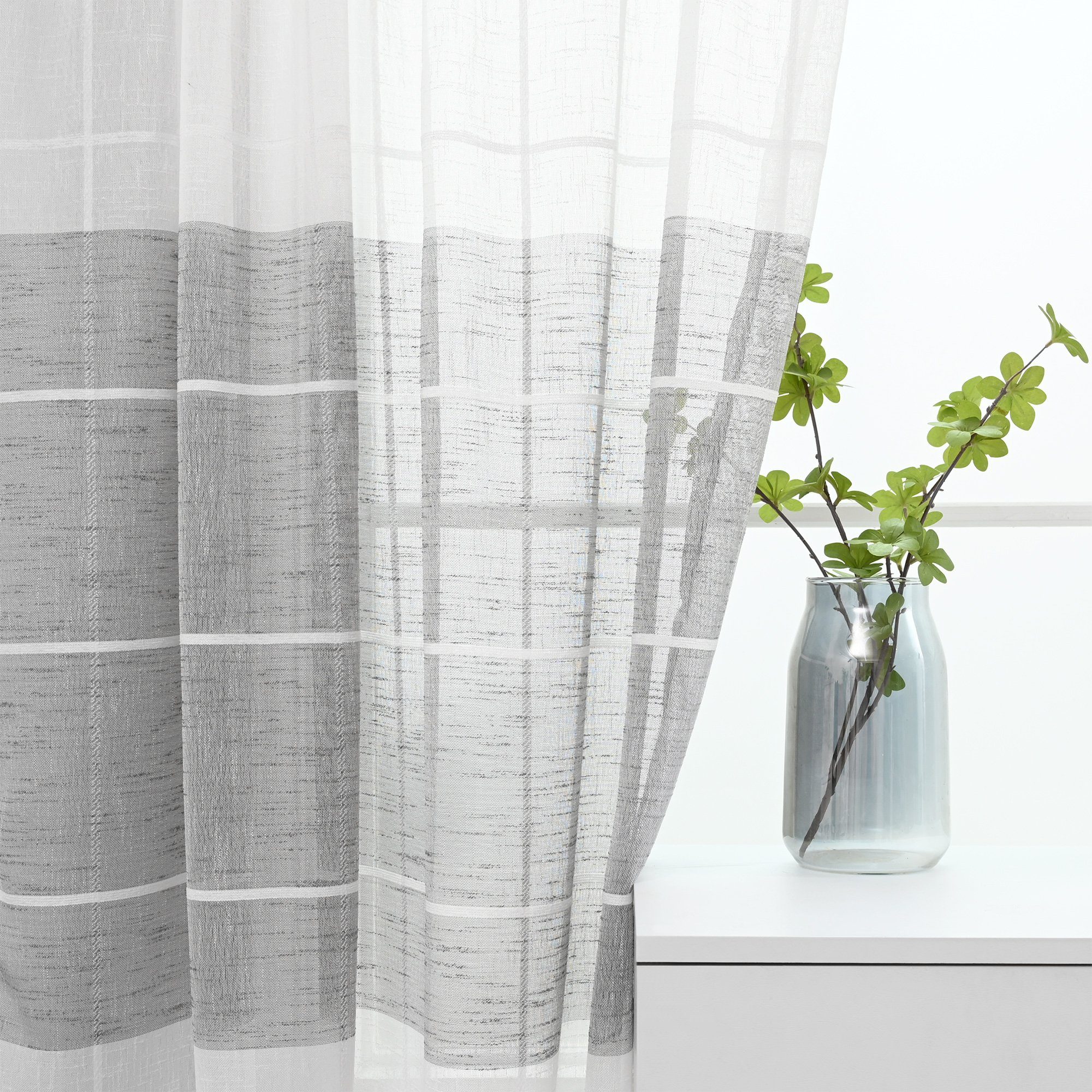 Polyester, Farbblock-Design Stangendurchzug Vorhänge halbtransparent, St), Gestreifte Gardine, HOMEIDEAS, (2