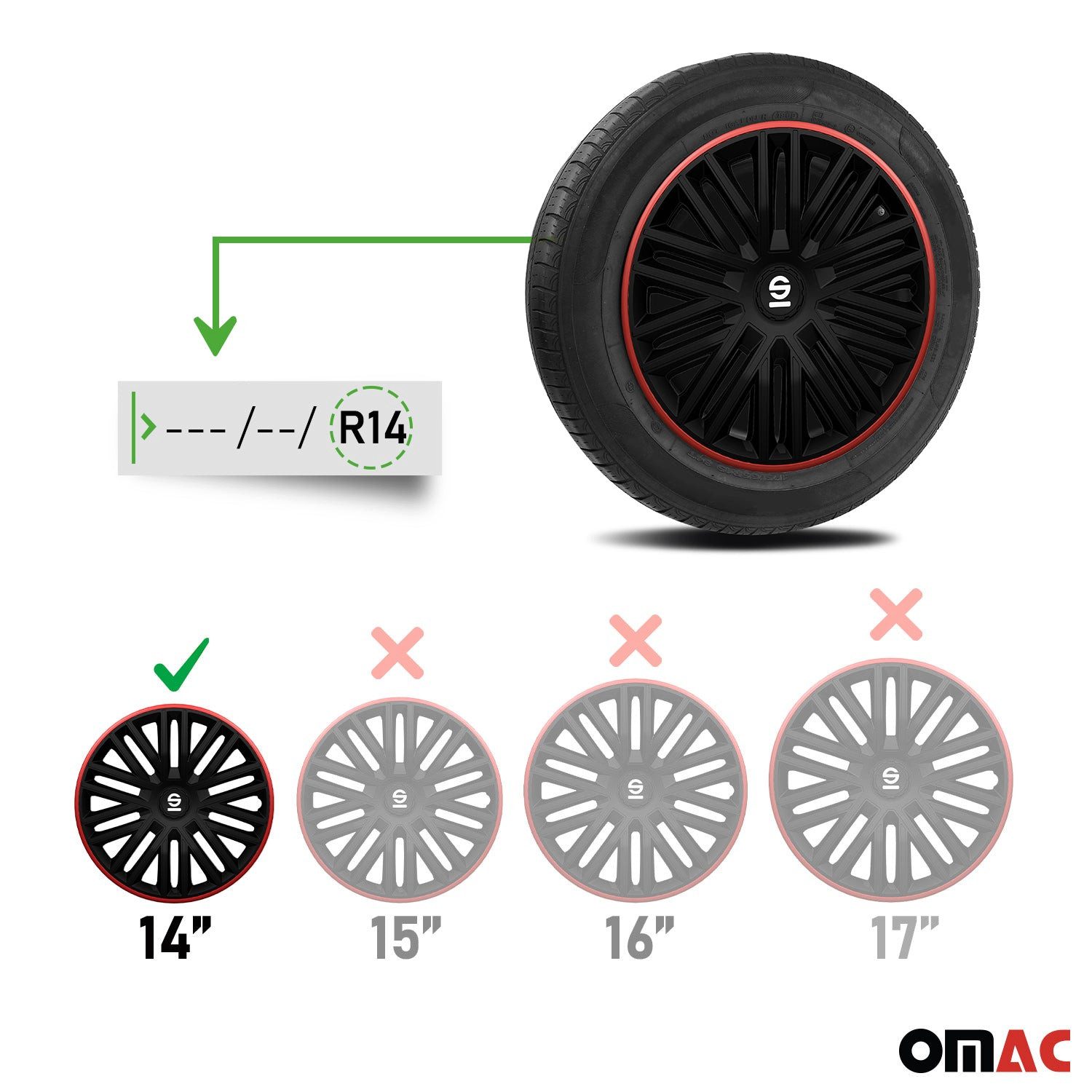 OMAC Radkappen Sparco 14 Zoll Roma Silber Grau 4tlg, (4-St) Einfache Installation, Haltbar