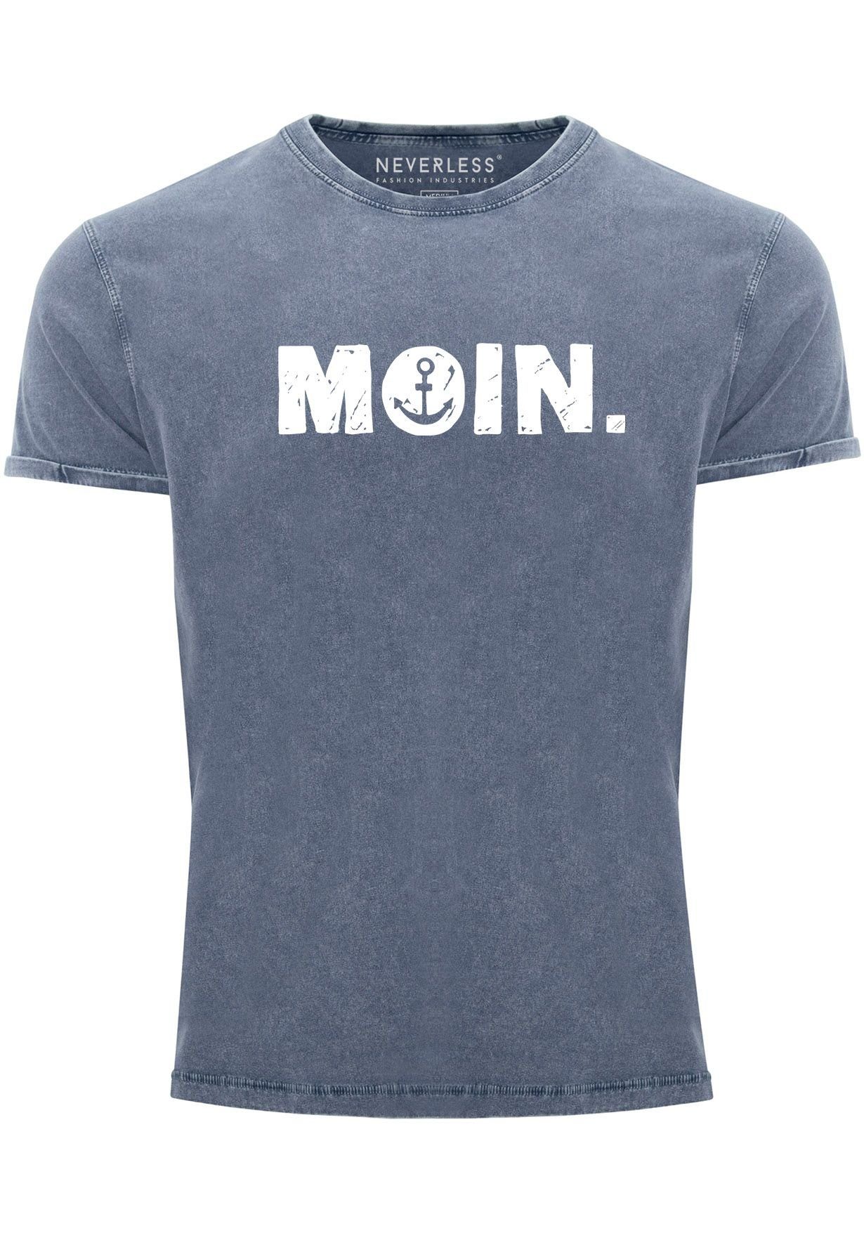 Neverless Print-Shirt Herren Vintage Shirt Moin Dialekt Norden Hamburg Anker Printshirt T-Sh mit Print blau
