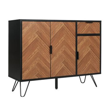 WISHDOR Sideboard Nachtschrank Schubladenschrank Highboard Stoffschrank, Strukturierte Türverkleidungen, Passender Griff und Eisenfüße