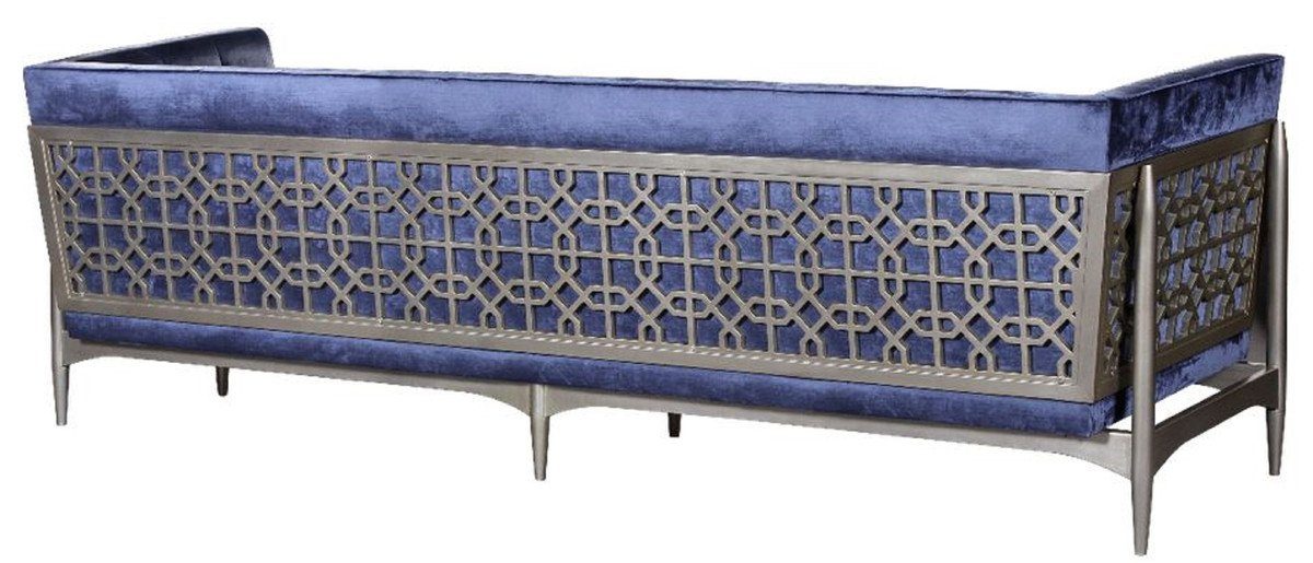 Art x Samt Deco Deco Grau Edles Luxus Sofa x mit 250 Blau Rahmen Wohnzimmer Padrino 83 Sofa Casa Mahagoni / - 3er Möbel - Art cm H. 3-Sitzer 76