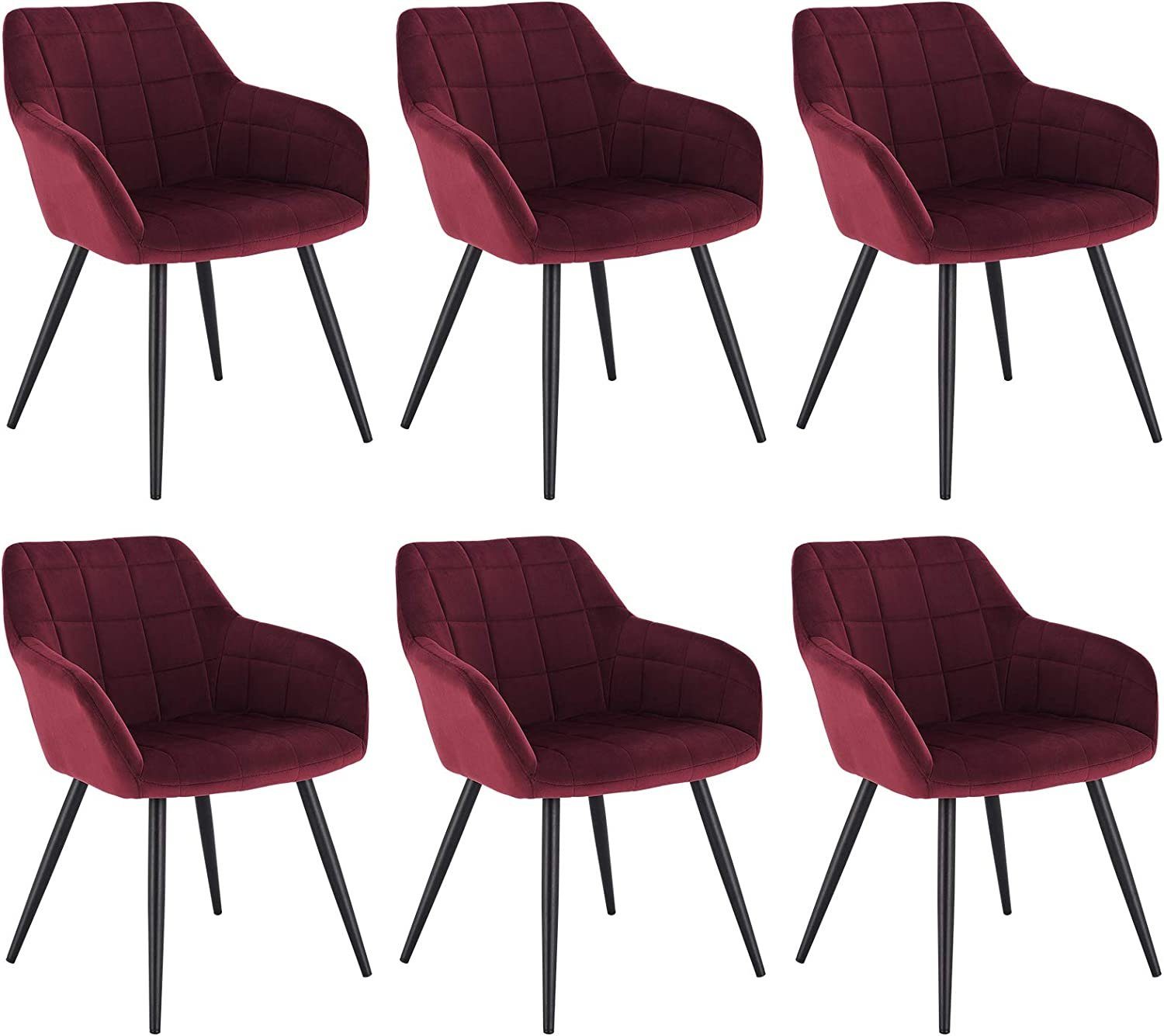 Woltu Esszimmerstuhl (6 St), mit Armlehne Sitzfläche aus Samt, Metallbeine Bordeaux | Stühle