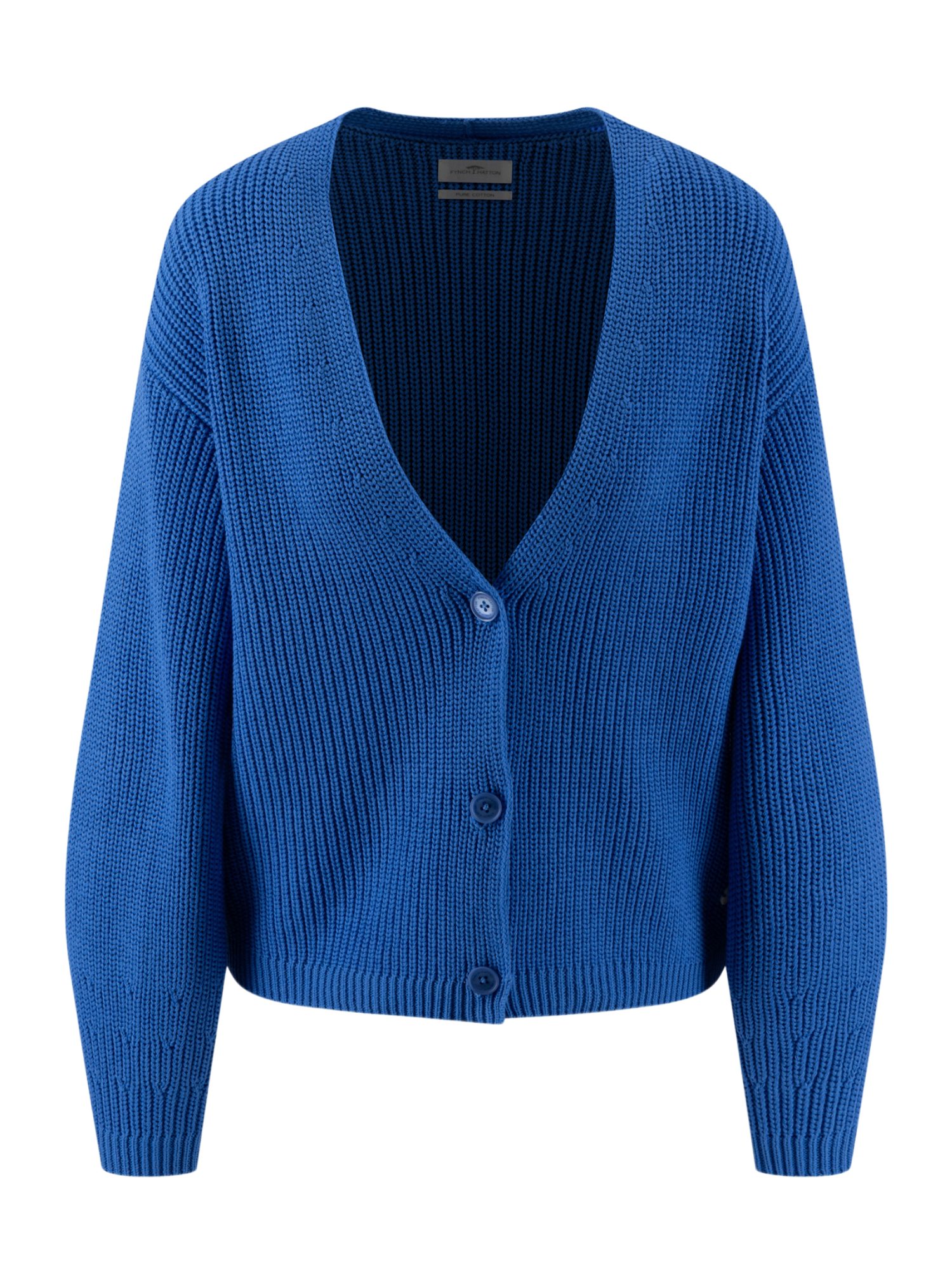 FYNCH-HATTON Strickjacke blau,Casual,Baumwolle,Unifarben,V-Ausschnitt,Lang,Regular Fit