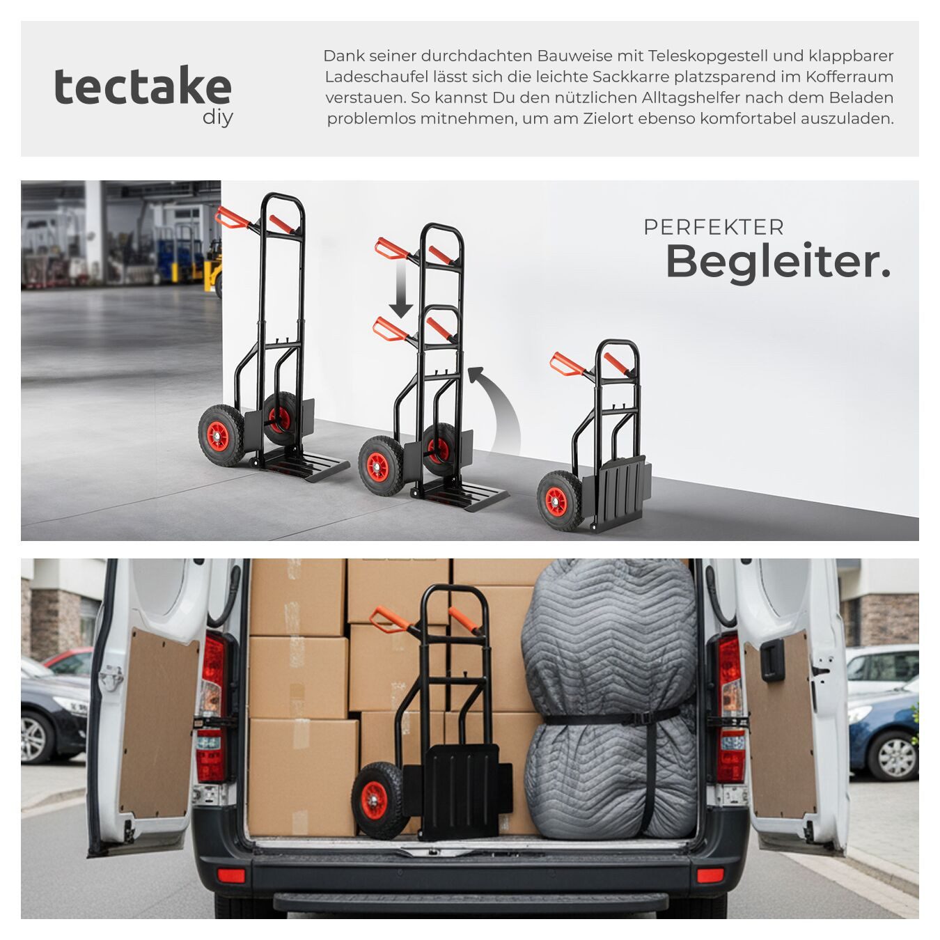 tectake sack truck, transport cart up to 100kg, with steel frame