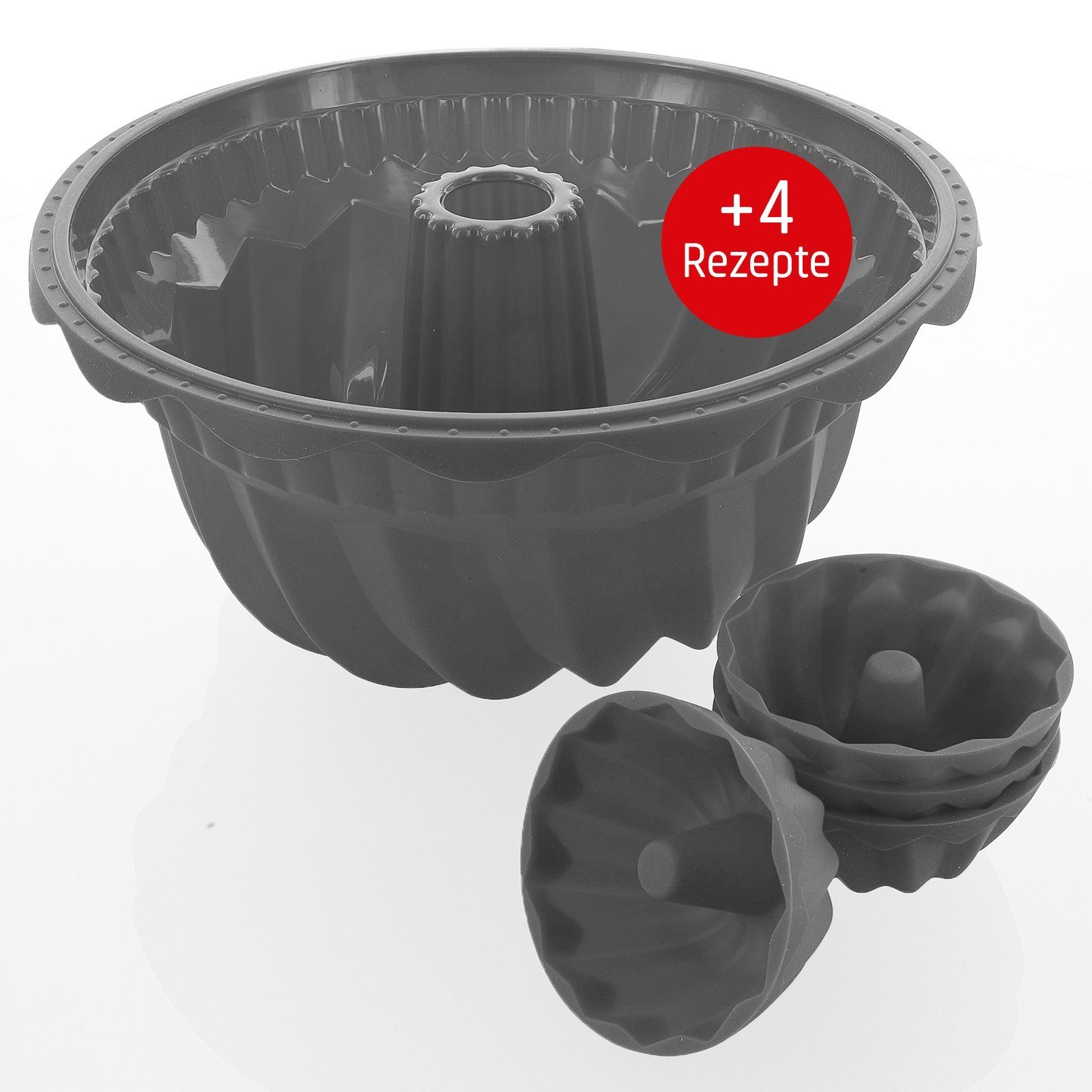 Coolinato Backform Coolinato Silikon Gugelhupf Set 5tlg. GRAU, inkl. Rezepte