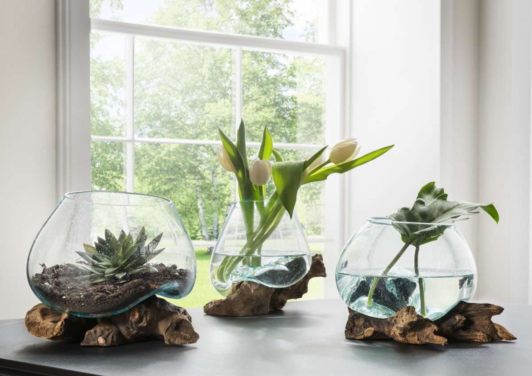 More2Home Dekovase Teak-Dekowurzel DROP-5, Glas mundgeblasen, günstig online kaufen