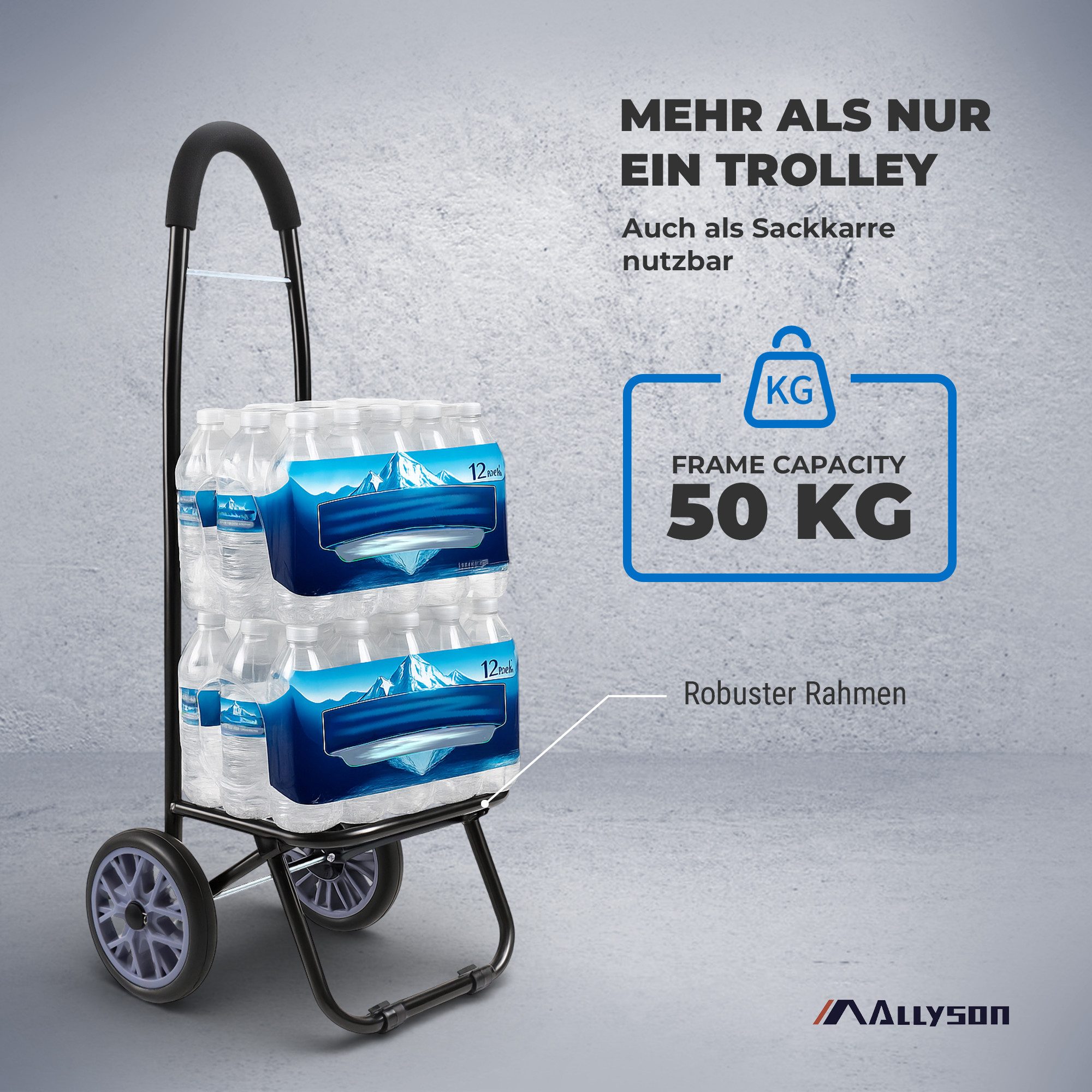 Allyson Einkaufstrolley Allyson Einkaufswagen Trolley Klappbar – Belastbar & Geräuschlos, 45 l, Klappbares Leichtbau-Gestell mit ergonomischem Soft-Touch-Griff
