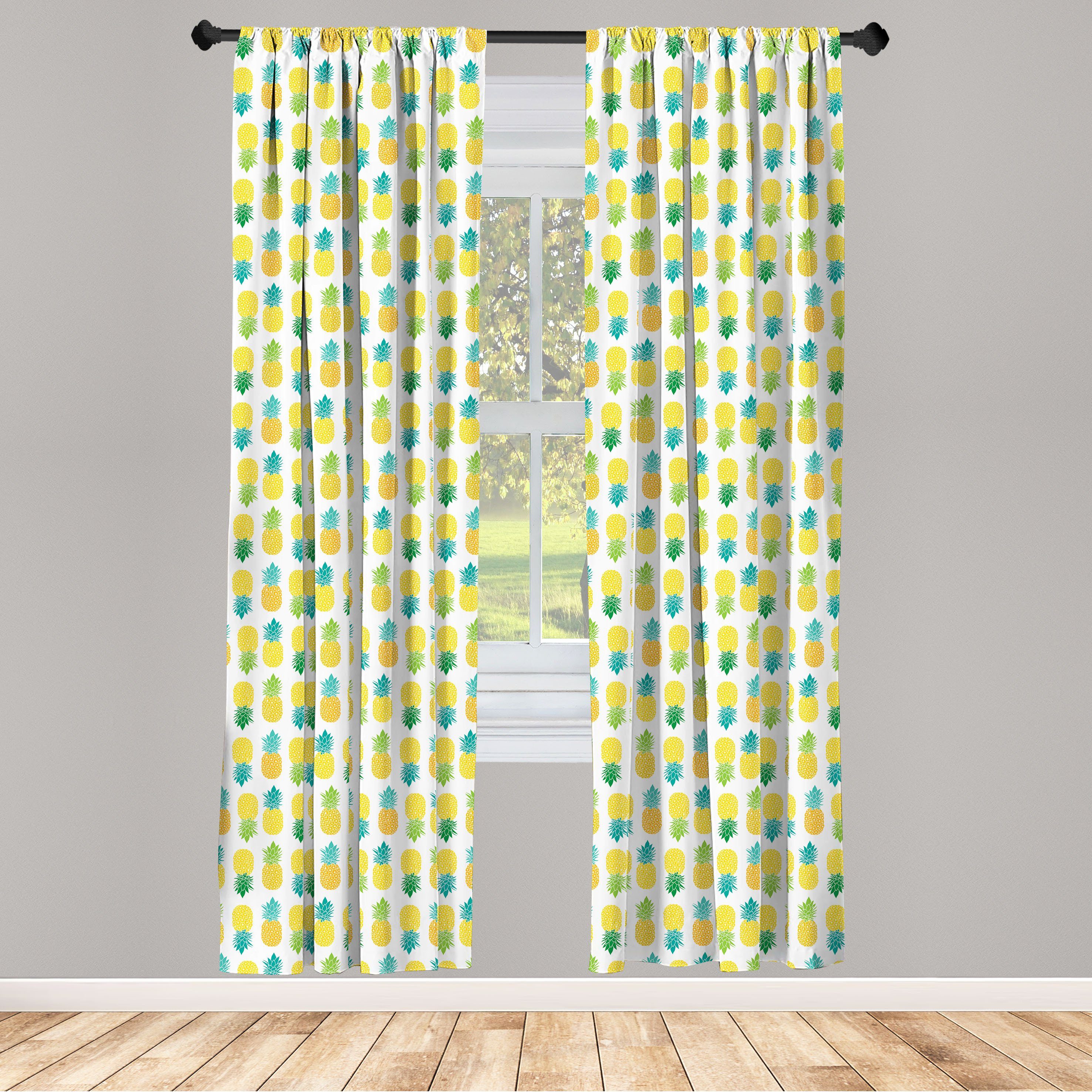 Gardine Vorhang und für Schlafzimmer Grün Gelb Microfaser, Wohnzimmer Dekor, Abakuhaus, Hawaii-Laub