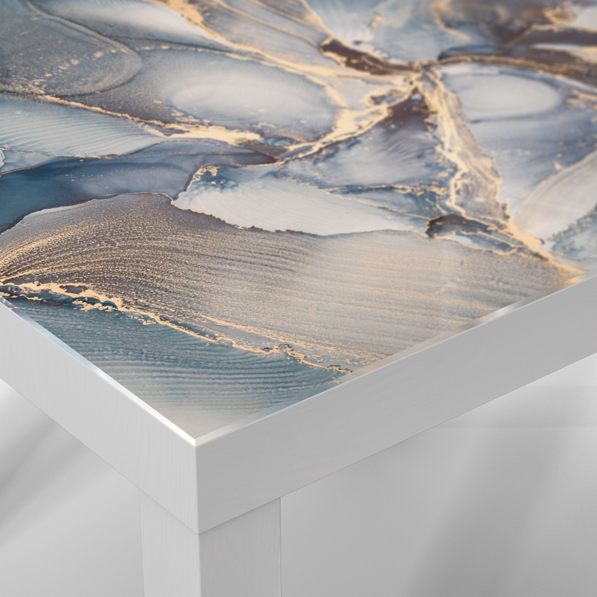 'Marmor-Farbspiel modern Glastisch mit Weiß Couchtisch DEQORI Glas Gold', Beistelltisch