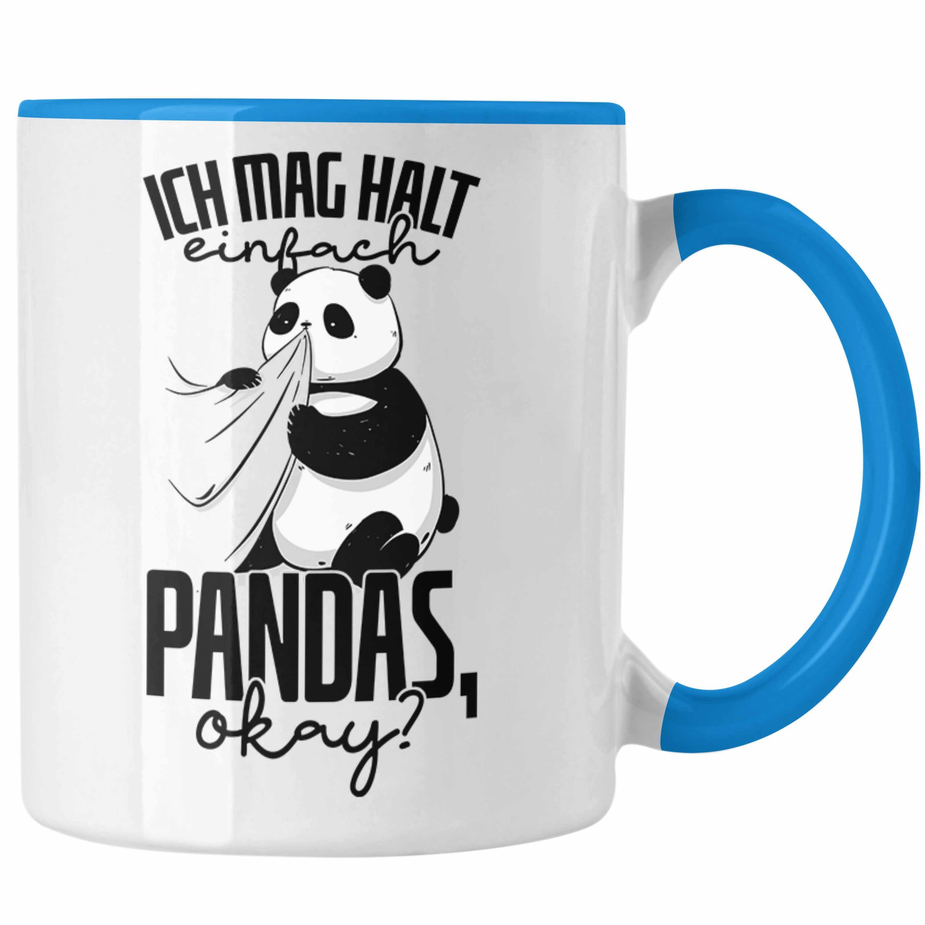 Trendation Tasse Lustige Panda Tasse Panda-Motiv Geschenk Tierliebhaber Geschenkidee Pa Blau