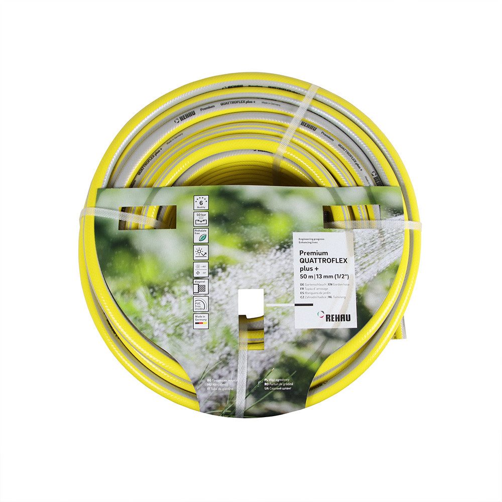 Rehau Gartenschlauch Gartenschlauch Gelb 1/2 Zoll 50 m druckstabil 24?fädige Armierung