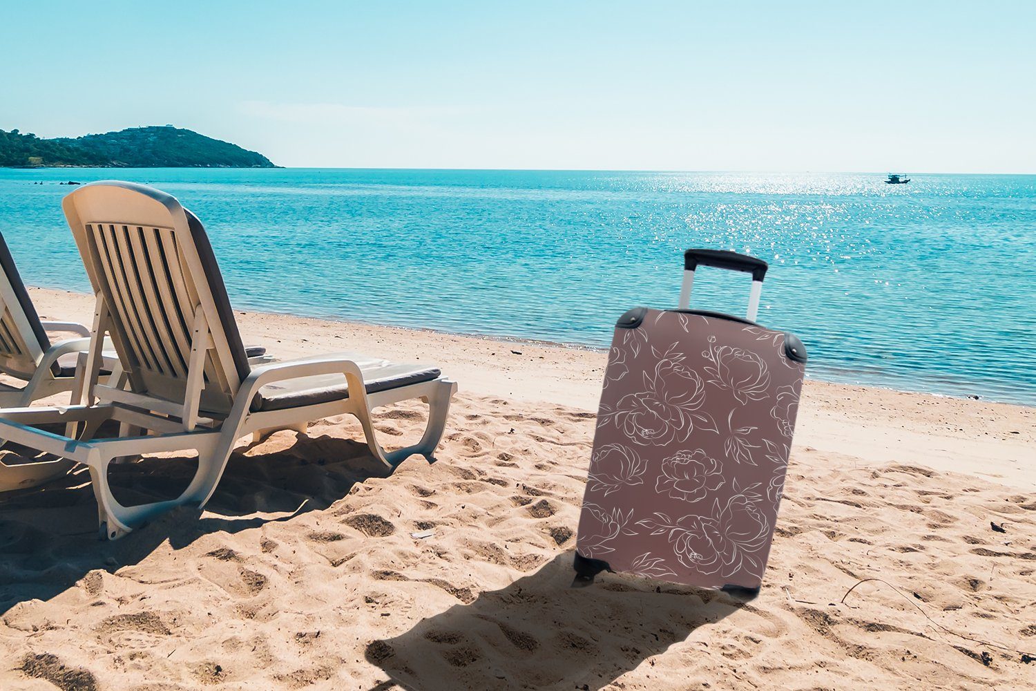 mit Rollen, Ferien, Muster für Reisekoffer - Trolley, Linienkunst Blumen - Rosen, Handgepäck Reisetasche rollen, 4 - Handgepäckkoffer MuchoWow