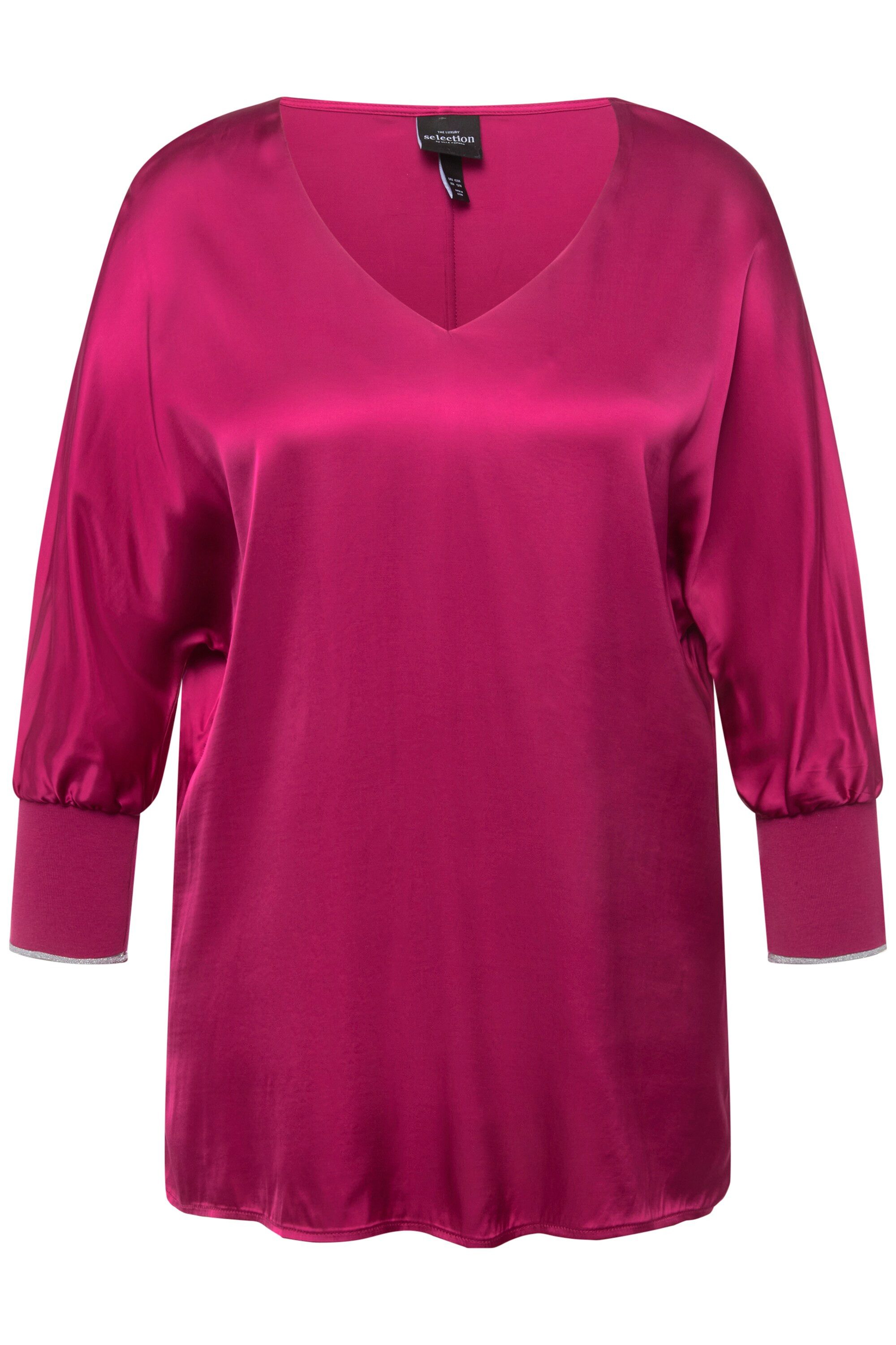 Ulla Popken Druckbluse Bluse Satin V-Ausschnitt günstig online kaufen