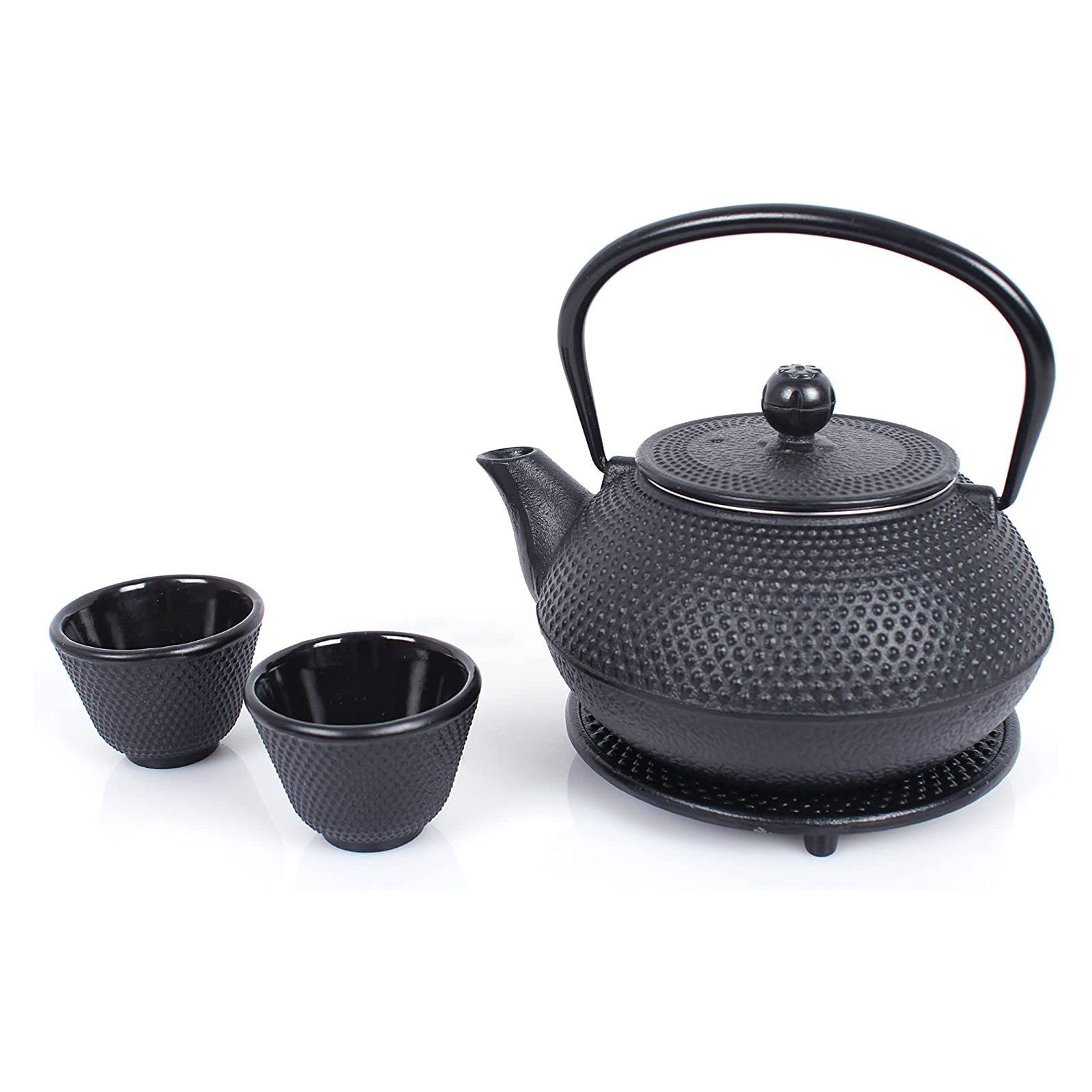 ECHTWERK Geschirr-Set Teeservice im Vintage-Design (4-tlg), Gusseisen, Teekanne 1,1L, Sieb abnehmbar, Teebereiter, Untersetzer + 2 Teetassen