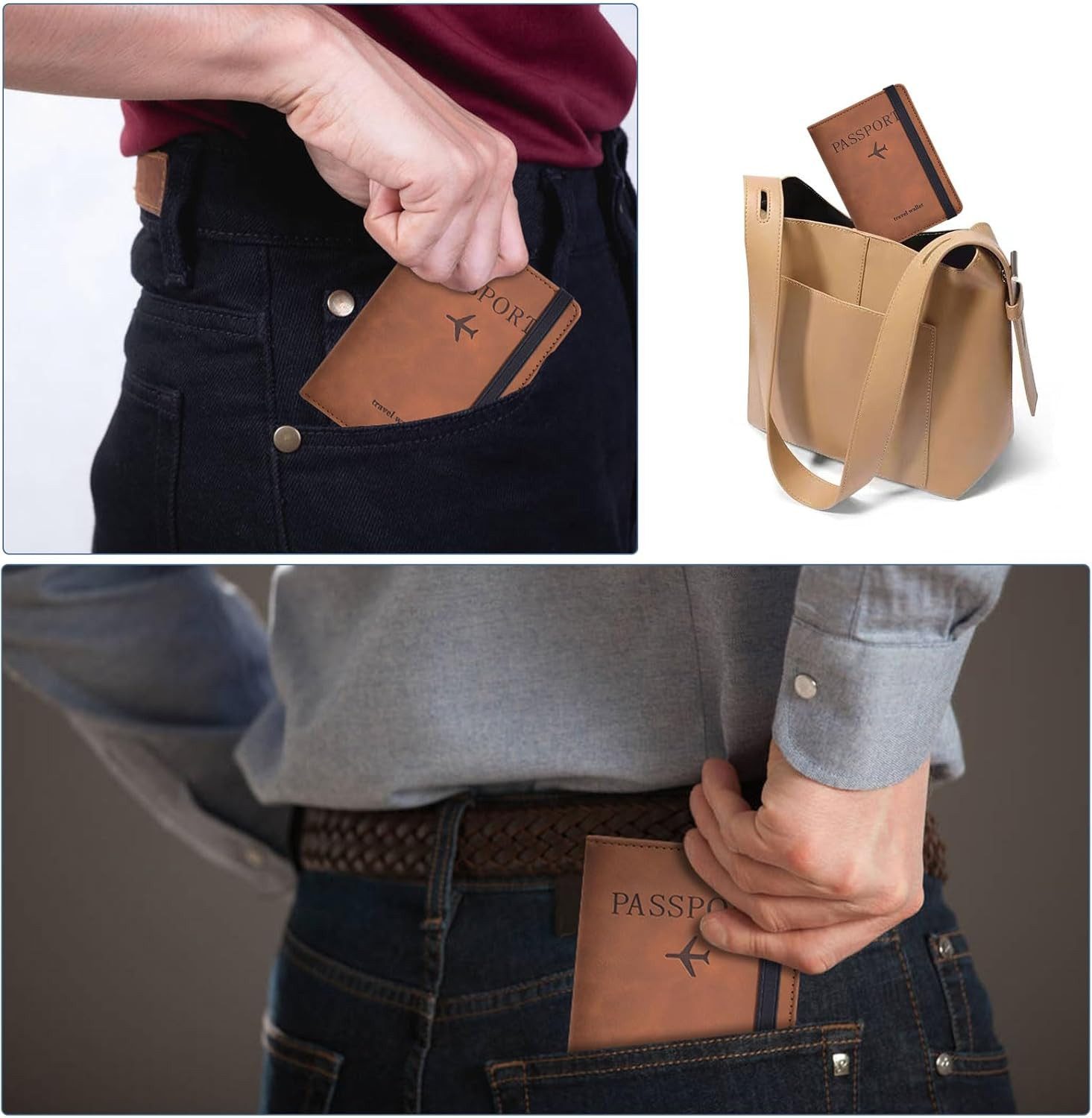 nsihing Geldbörse Reisepasshülle mit RFID-Blocker,Passport Holder für Damen Herren, reisemappe für reisedokumente,ausweistasche Reise dokumente – Bild 3 von 5