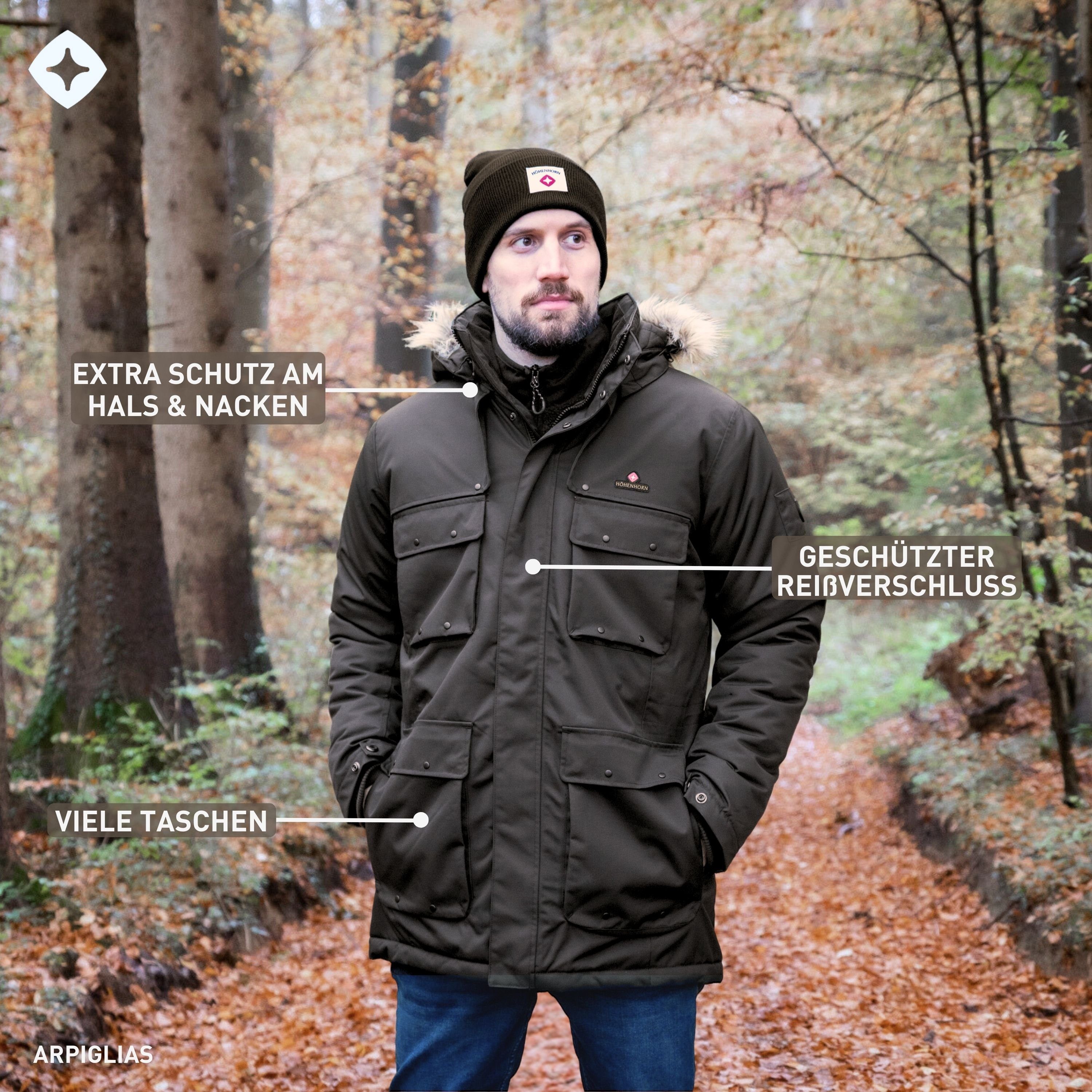 Höhenhorn Winterjacke Arpiglias Herren Winter Jacke Parka Parker mit Kunstfell Gefüttert