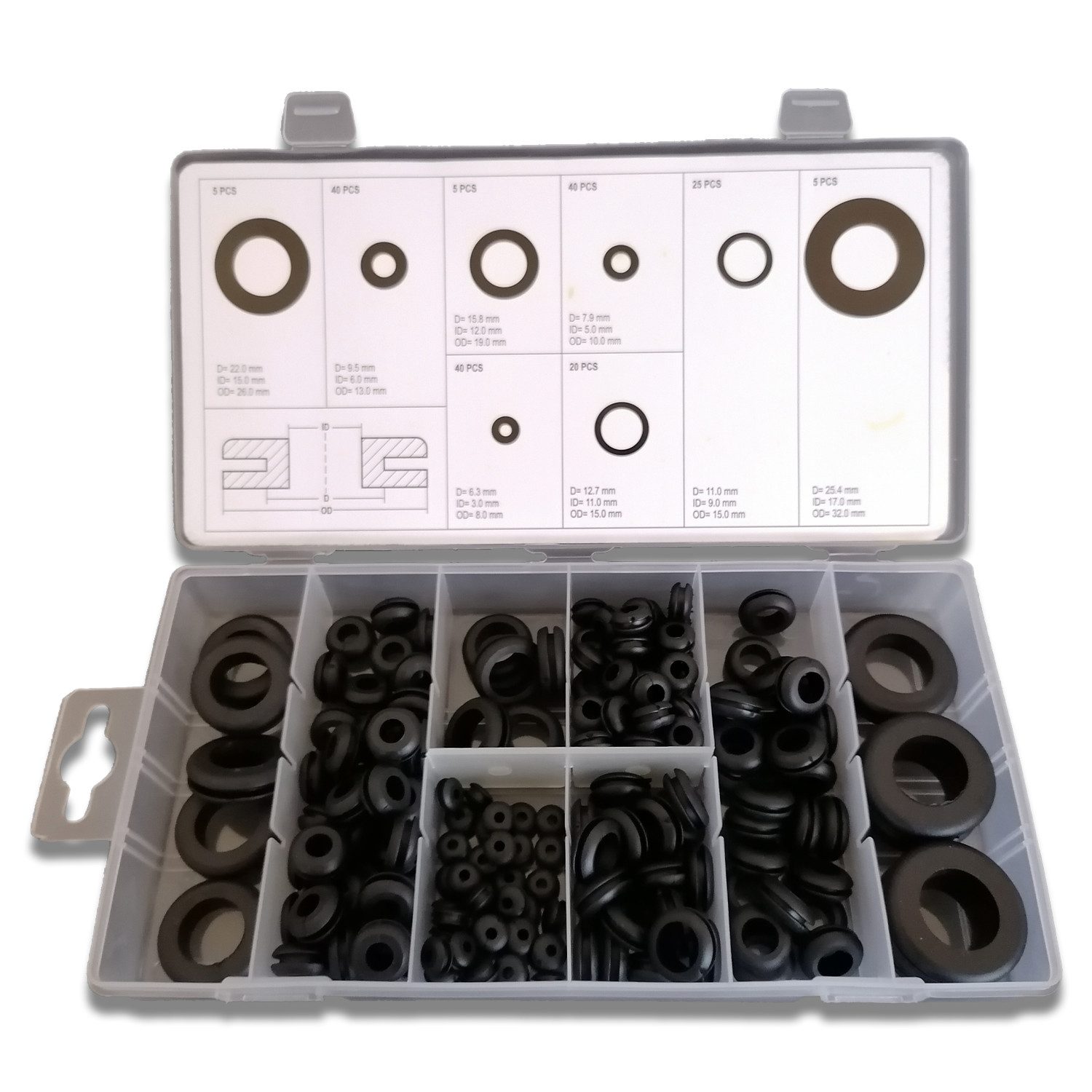 Impulse Innovation Kabeldurchfuhr Kabeltüllen Sortiment 180x Gummitüllen Ø3-17mm Durchführung Set