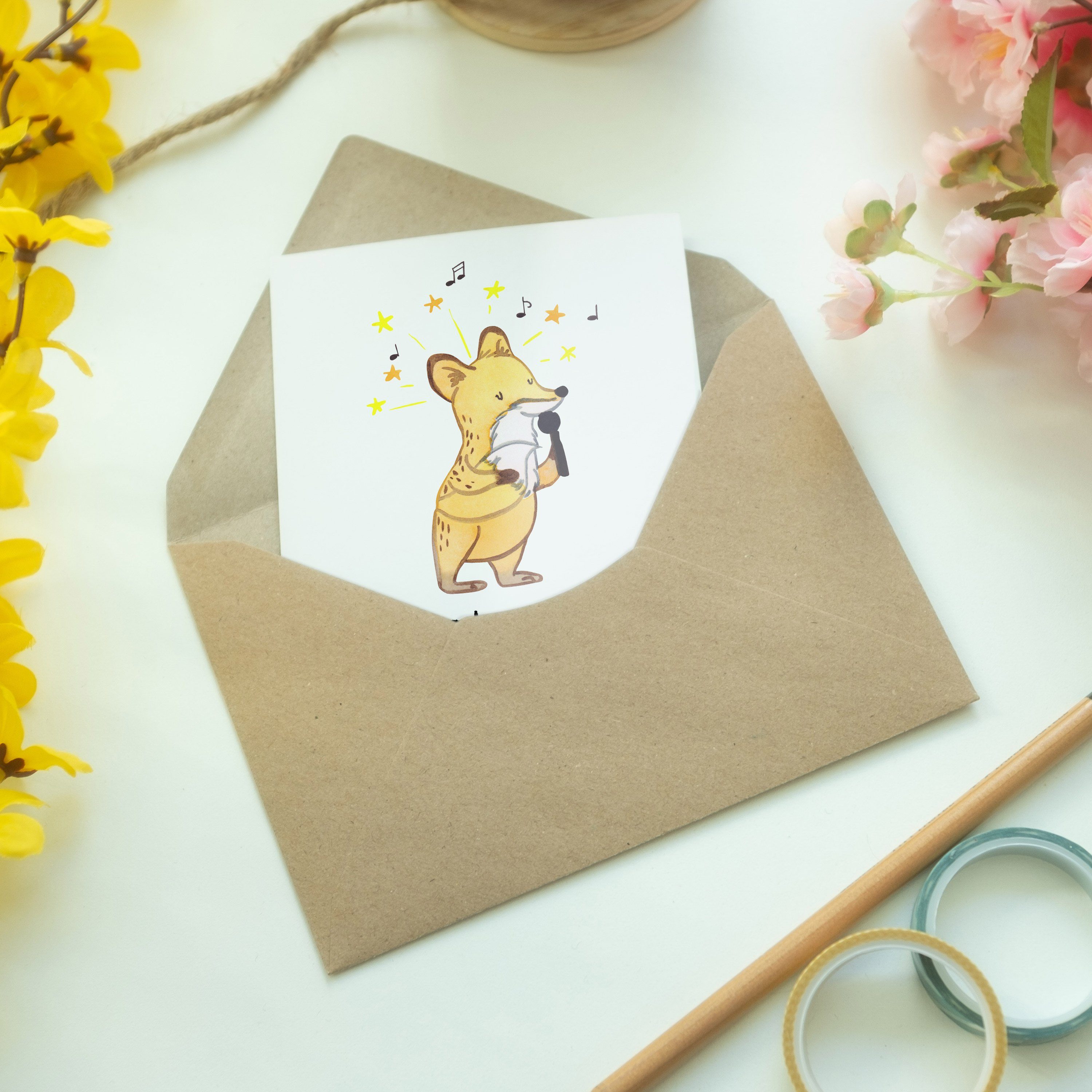 Mr. & Mrs. Panda - Geschenk, Rente, Sänger mit Kollegin, Herz - Weiß Einladungskarte Grußkarte