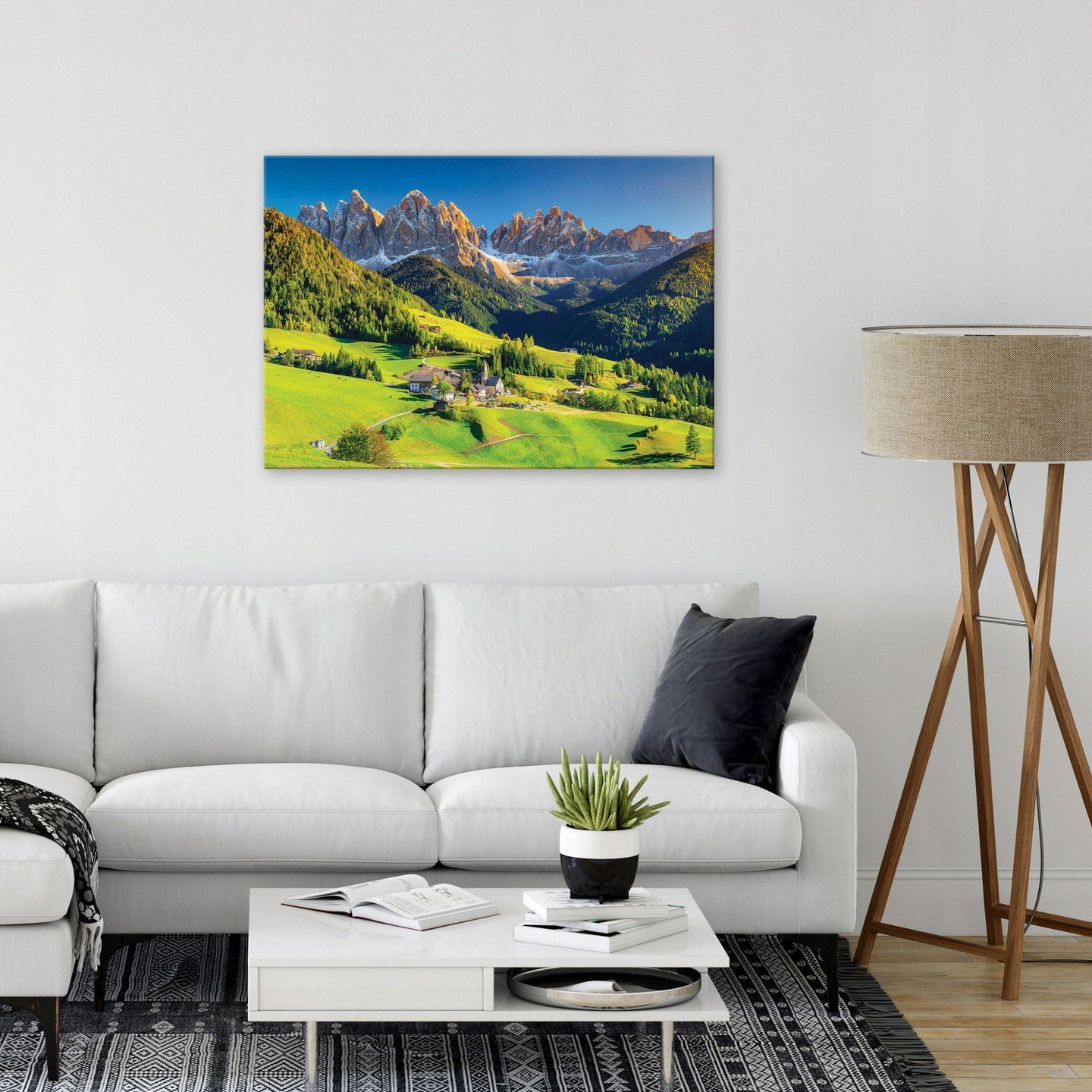 Wallarena Leinwandbild Berge Wald Natura Leinwand Aufhängefertig Alpen Landschaft Leinwandbilder Groß Canvas Bilder Wohnzimmer Auf (Einteilig), Wandbild XXL Bild Modern Schlafzimmer, für Wandbilder Kunstdruck