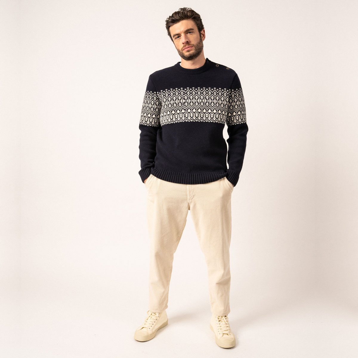 Saint James Wollpullover 2675 Herren gemusterter Wollpullover Cancale Escapade