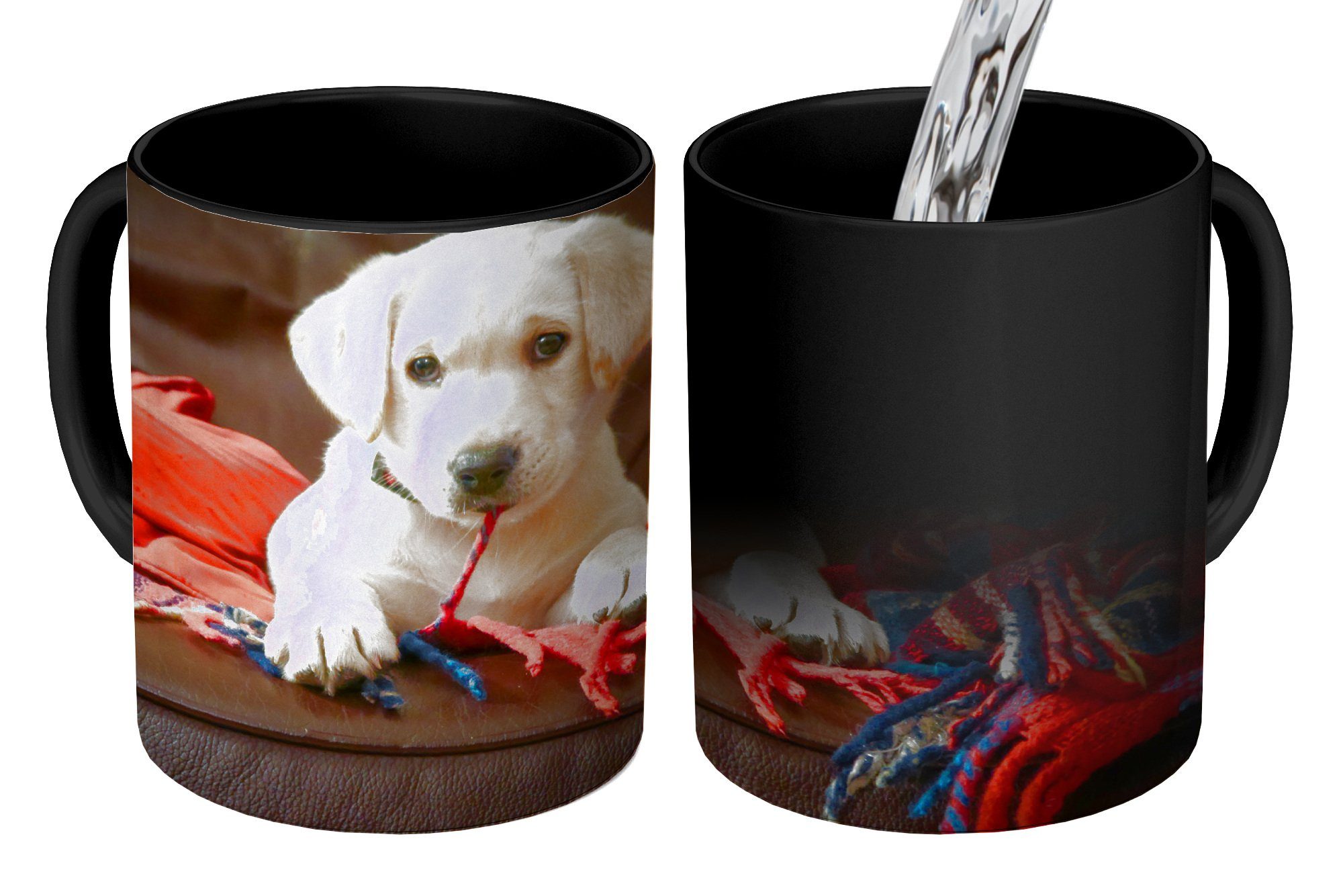 MuchoWow Tasse Labrador Welpe mit Decke, Keramik, Farbwechsel, Kaffeetassen, Teetasse, Zaubertasse, Geschenk