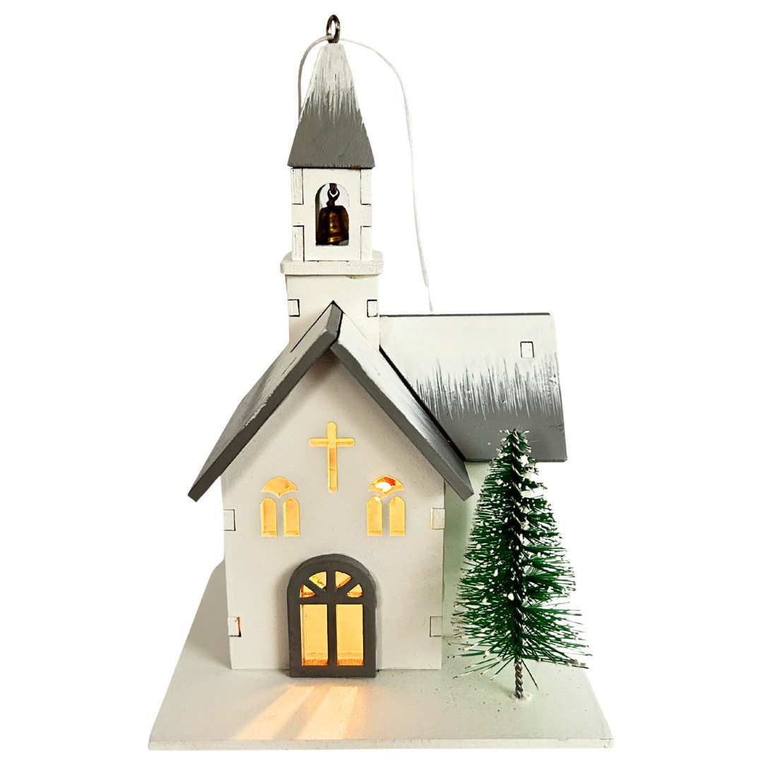 abc HOME LED-Dekofigur Kirche, Holz, Batteriebetrieben