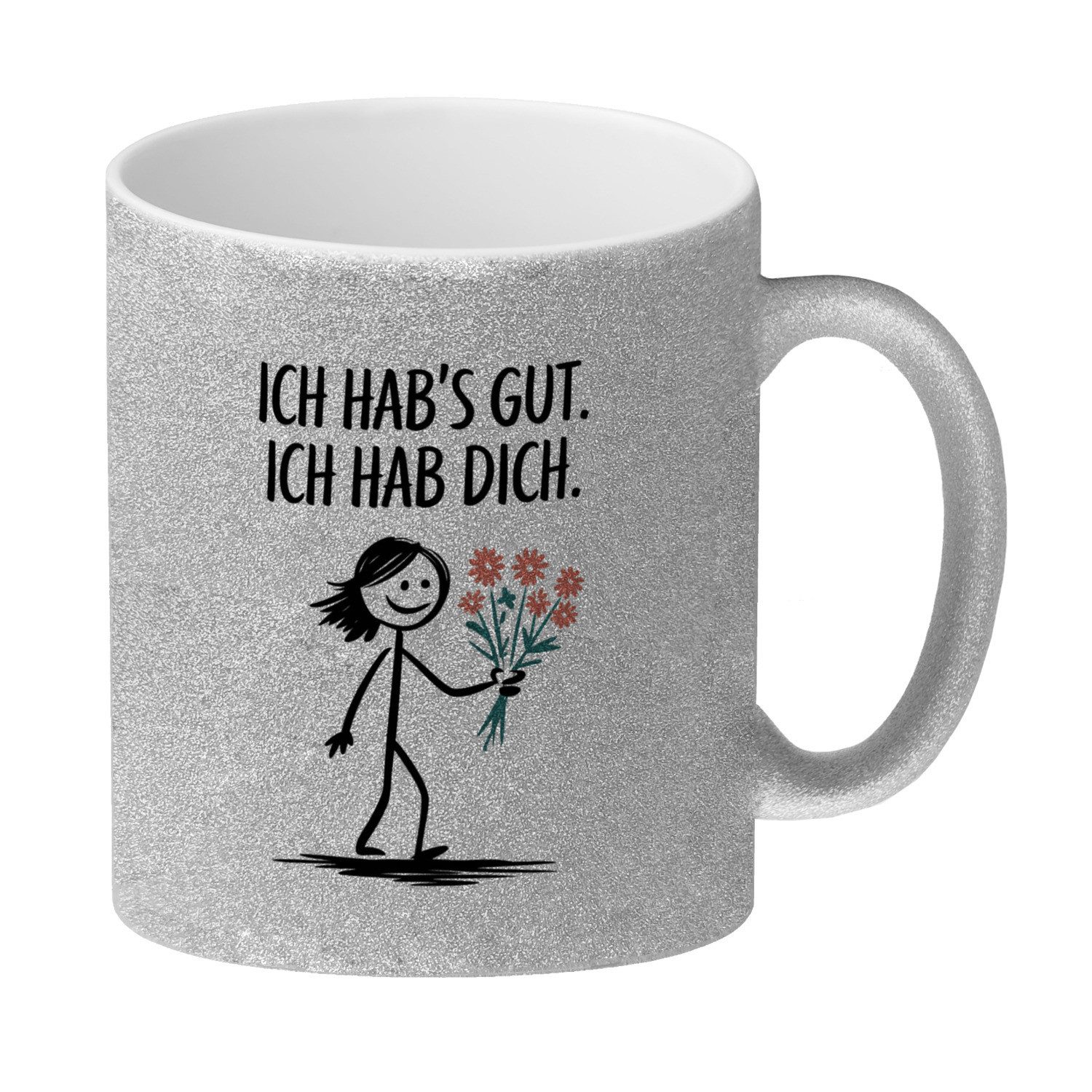 speecheese Tasse Ich hab's gut - Ich hab dich Glitzer-Kaffeebecher mit Strichmännchen