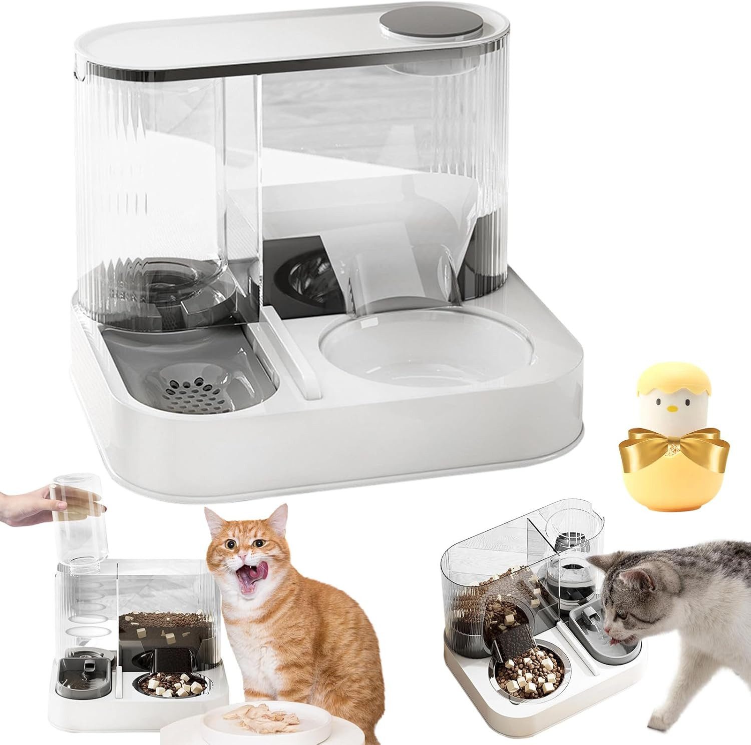 FELIXLEO Fisch-Futterautomat Katzen Futterautomat 2 in 1 Futter und Wasserspender Edelstahl