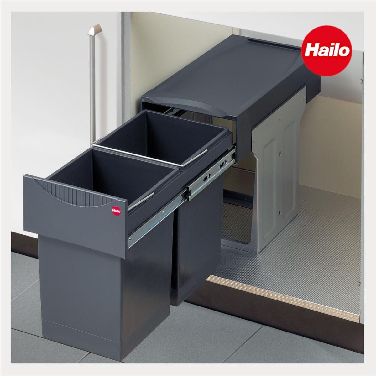 Hailo Einbaumülleimer Hailo Tandem Abfallsammler 2x15 L Vollauszug ab 30 cm, für Schrankbreite ab 300 mm mit Drehtür – Bild 3 von 5