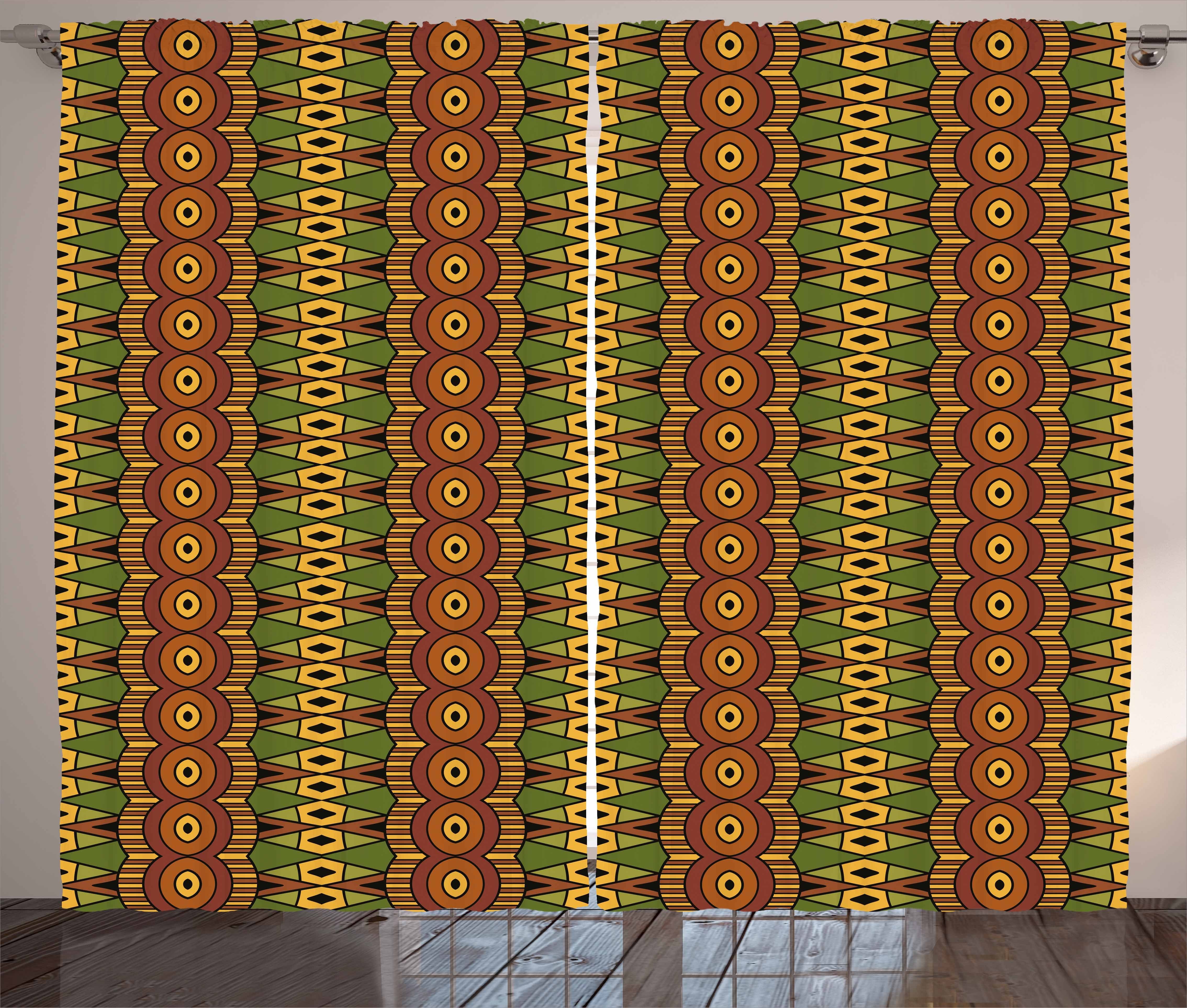 Gardine Schlafzimmer Kräuselband Vorhang mit Schlaufen und Haken, Abakuhaus, afrikanisch abstrakte Motive