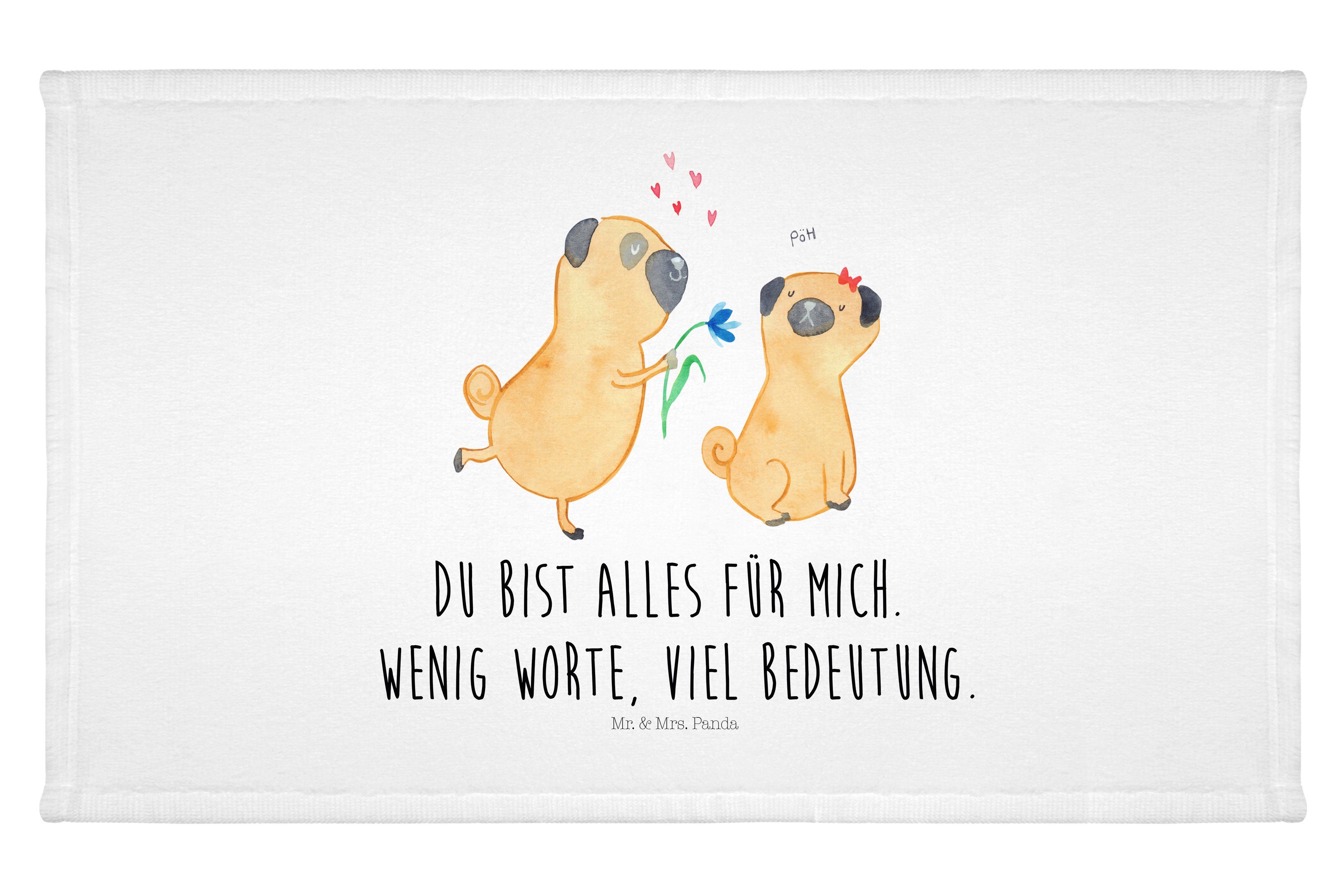 Mr. & Mrs. Panda Handtuch Mops verliebt - Weiß - Geschenk, Hundeliebe, Hundebesitzer, Gästetuch, (1-St)