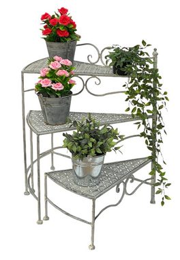 DanDiBo Pflanzentreppe Innen Metall Weiß Grau 55 cm Blumenständer mit 3 Ablagen 96125 Blumenständer Blumensäule Pflanzenständer Balkon Vintage, Aufklappbar