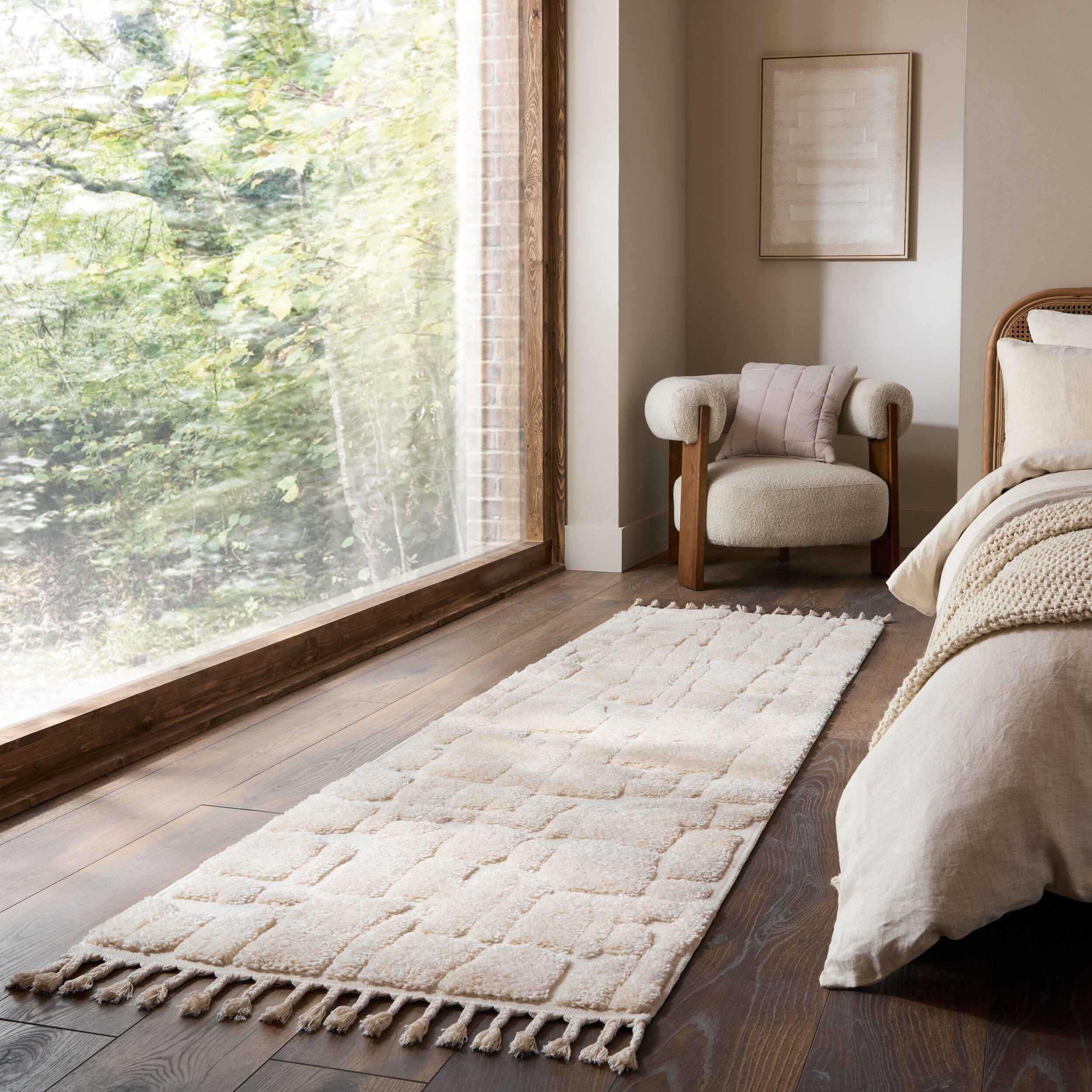 FLAIR RUGS Teppich ESRA COBBLED, rechteckig, Höhe: 20 mm, Woll Border Teppich, mit Muschelsaumkante