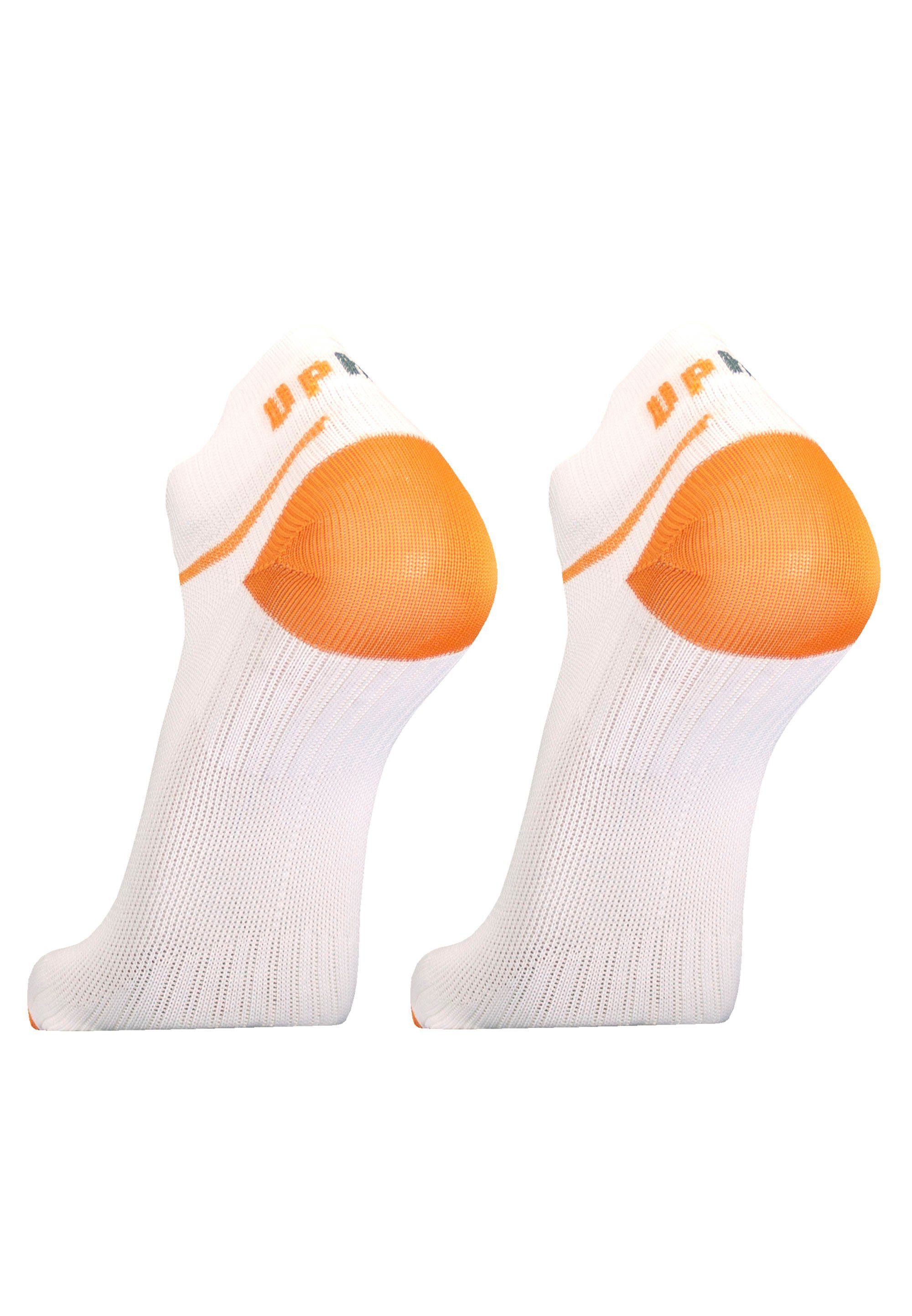 FRONT (2-Paar) weiß-orange UphillSport Füßlinge Rist LOW mit 2er Pack gepolstertem