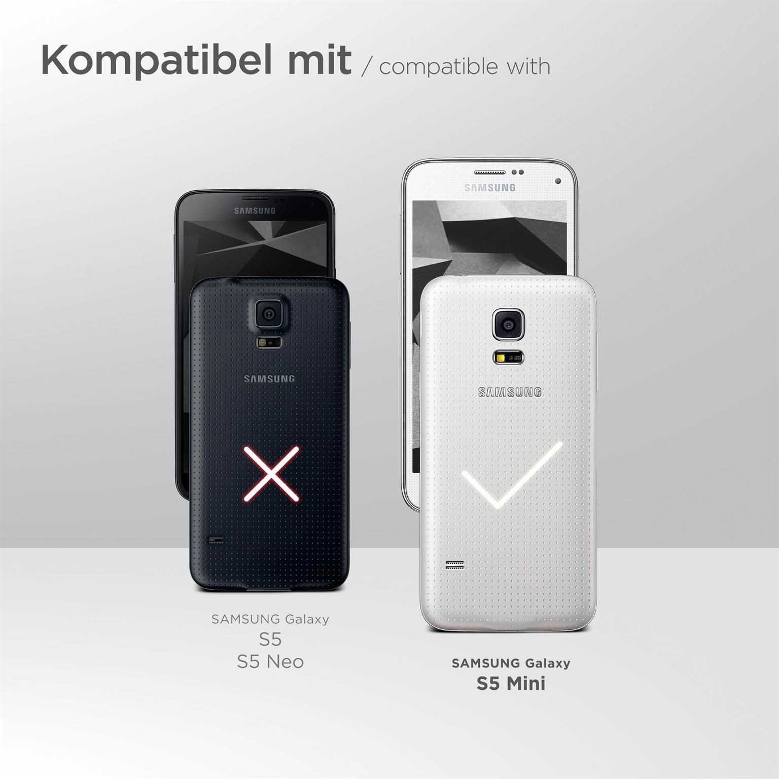 moex Handyhülle für Samsung Galaxy S5 Mini Hülle Klappbar Book Case Blau 4,5 Zoll, Klapphülle Kartenfach Flip Cover Handytasche Leder Optik Schutzhülle